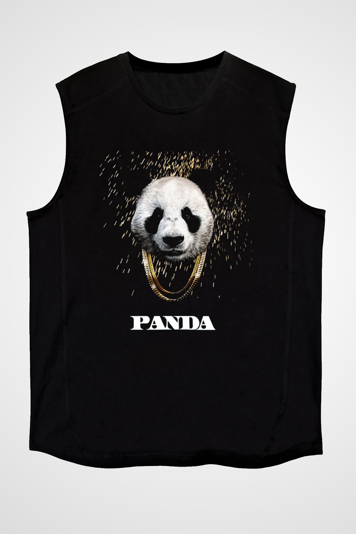 Panda Siyah Unisex Kolsuz Tişört