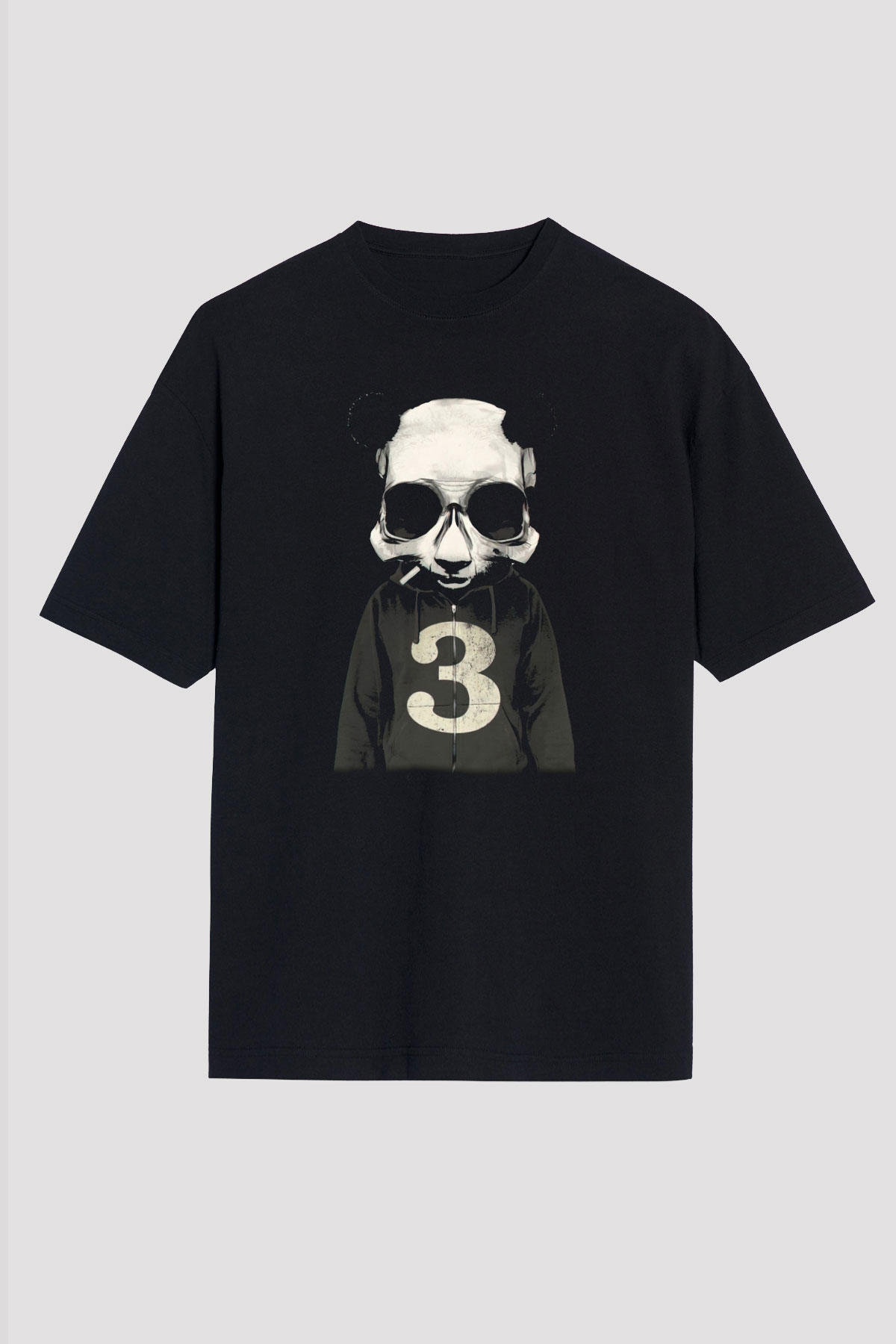 Panda Siyah Unisex Oversize Tişört T-Shirt