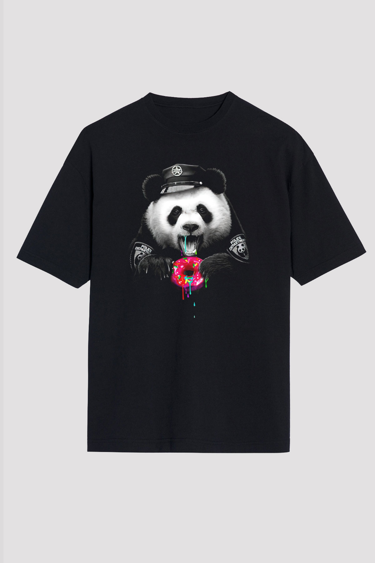 Panda Siyah Unisex Oversize Tişört T-Shirt