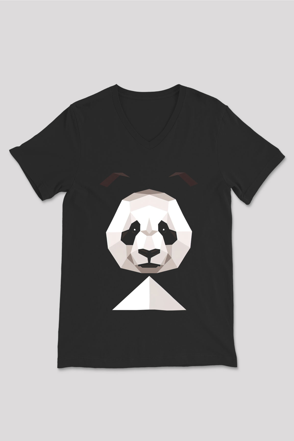 Panda Siyah Unisex V Yaka Tişört