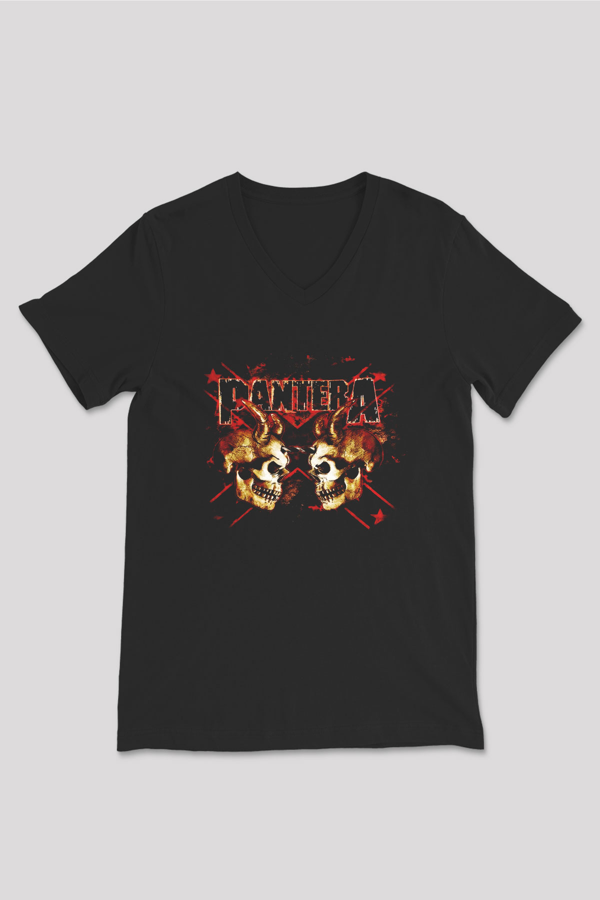 Pantera Siyah Unisex V Yaka Tişört T-Shirt
