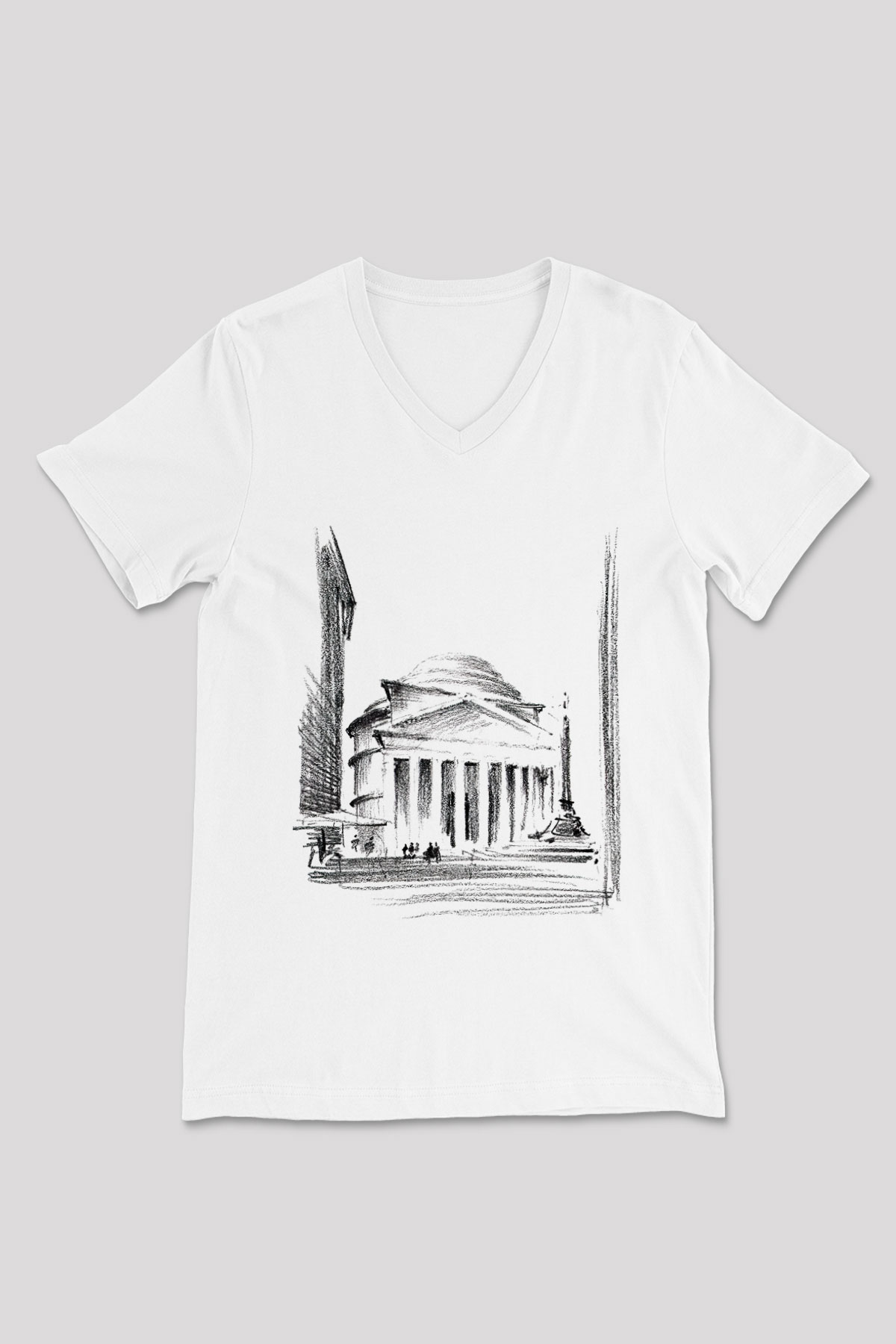 Pantheon Beyaz Unisex V Yaka Tişört T-Shirt