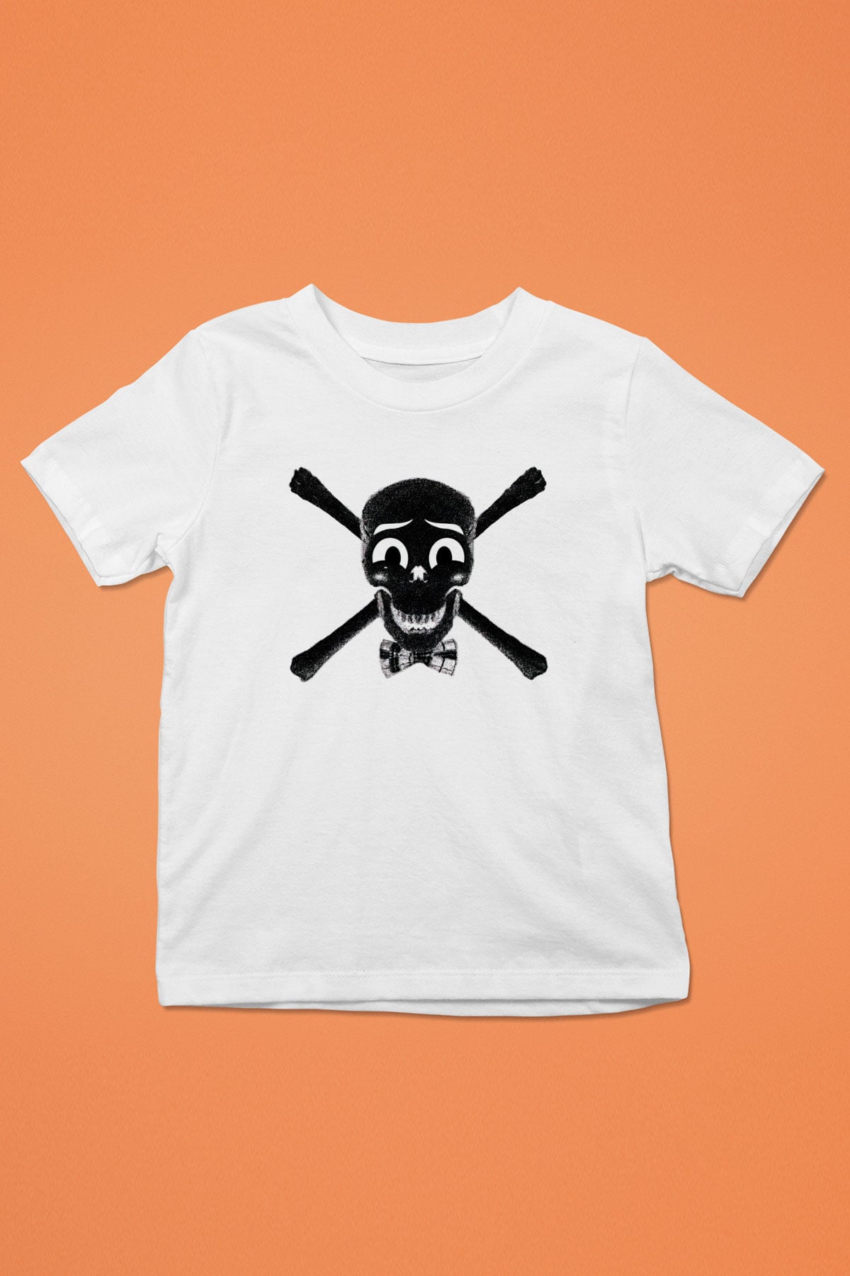 Papyonlu Kuru Kafa Baskılı Unisex Beyaz  Çocuk Tişört