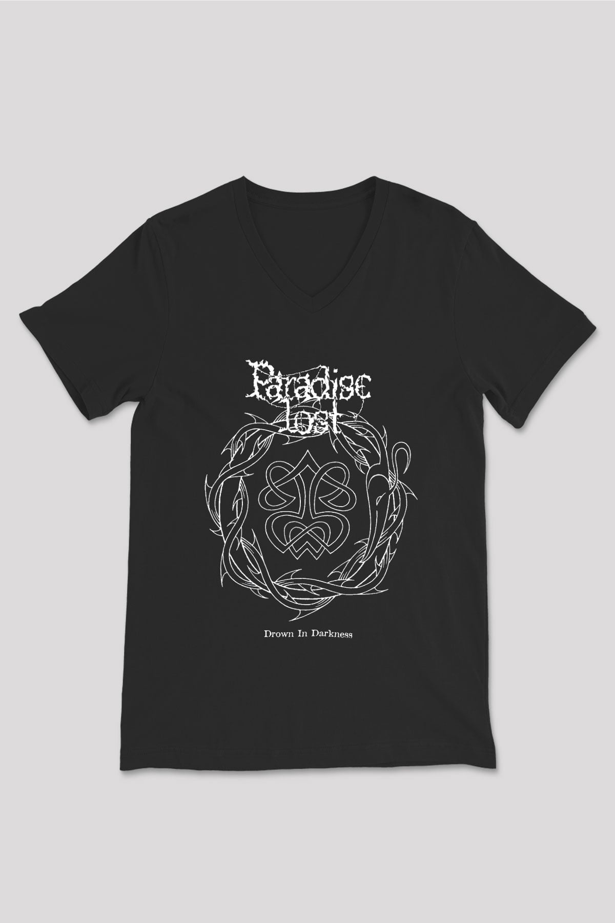 Paradise Lost Baskılı Unisex Siyah V Yaka Tişört - Tshirt