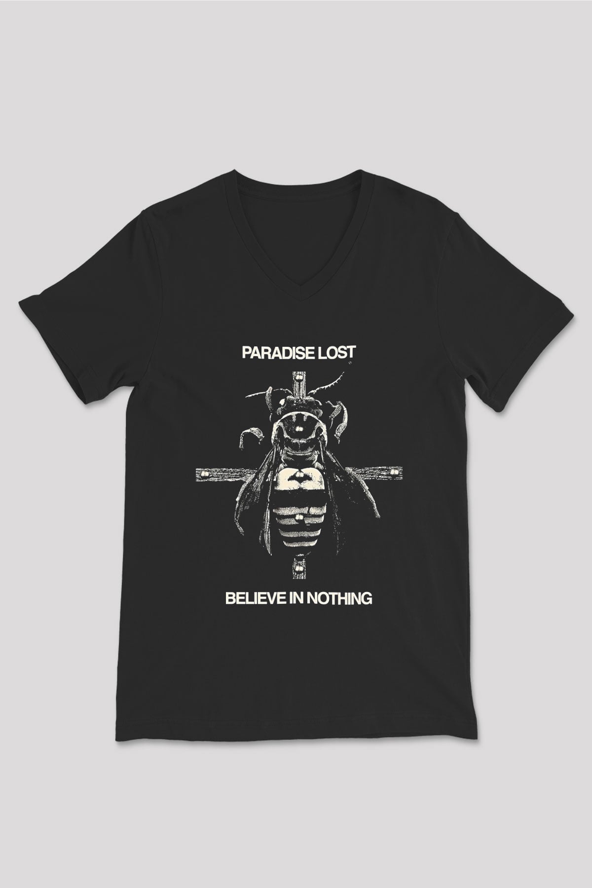 Paradise Lost Baskılı Unisex Siyah V Yaka Tişört - Tshirt