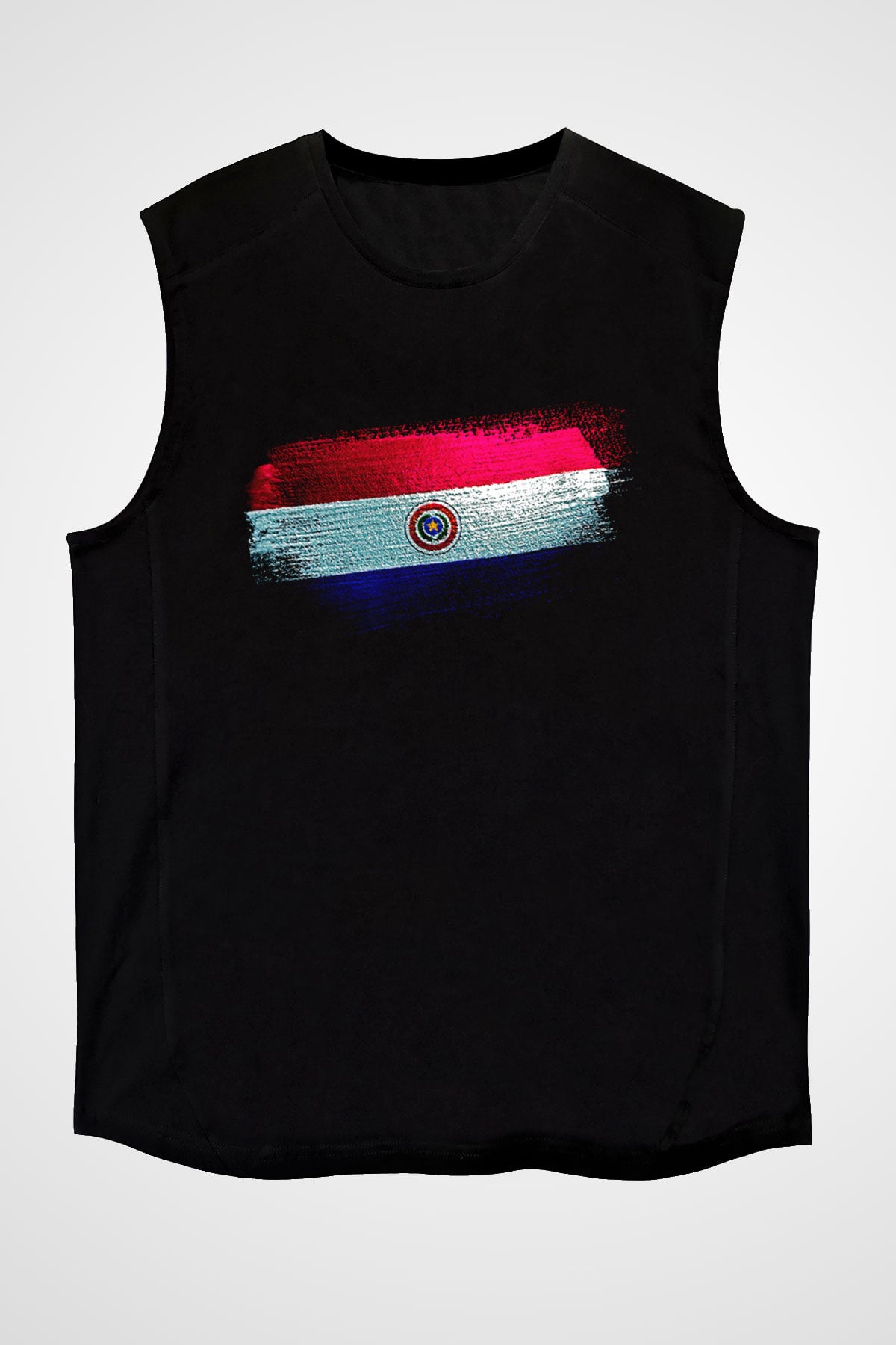 Paraguay Bayrağı Baskılı Unisex Siyah Kolsuz Tişört