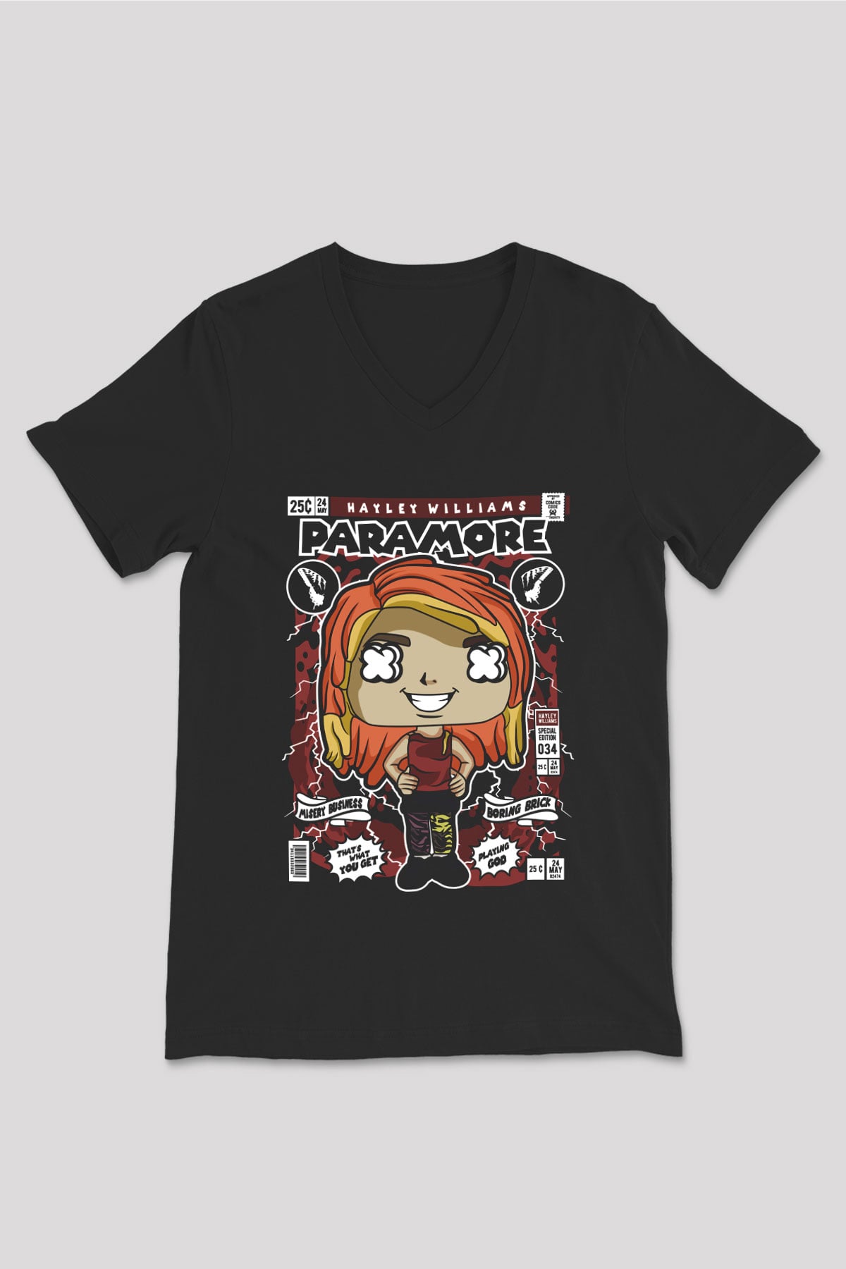 Paramore Hayley Williams Baskılı Unisex Siyah V Yaka Tişört