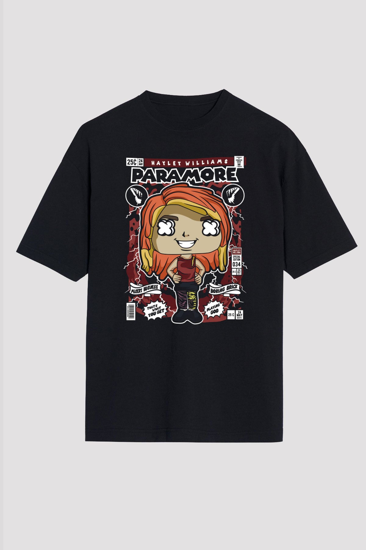 Paramore Hayley Williams Baskılı Unisex Siyah Oversize Tişört