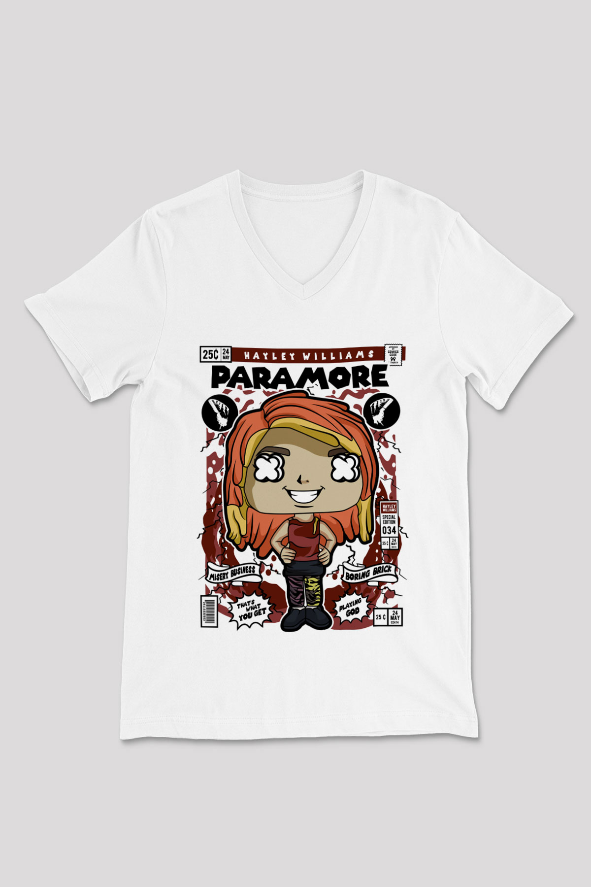 Paramore Hayley Williams Baskılı Unisex Beyaz V Yaka Tişört