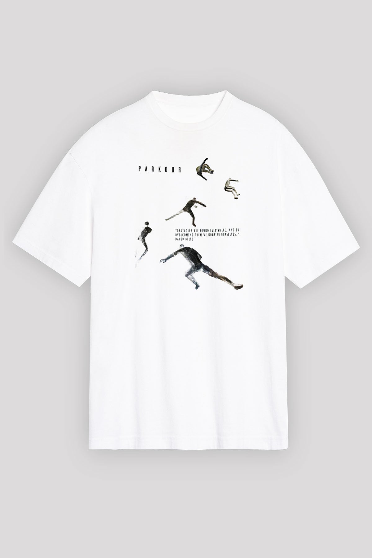 Parkour Baskılı Unisex Beyaz Oversize Tişört - Tshirt