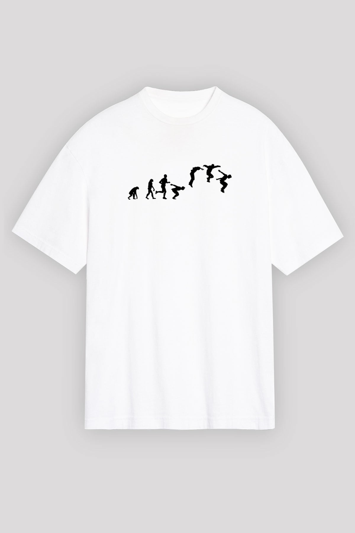 Parkour Baskılı Unisex Beyaz Oversize Tişört - Tshirt