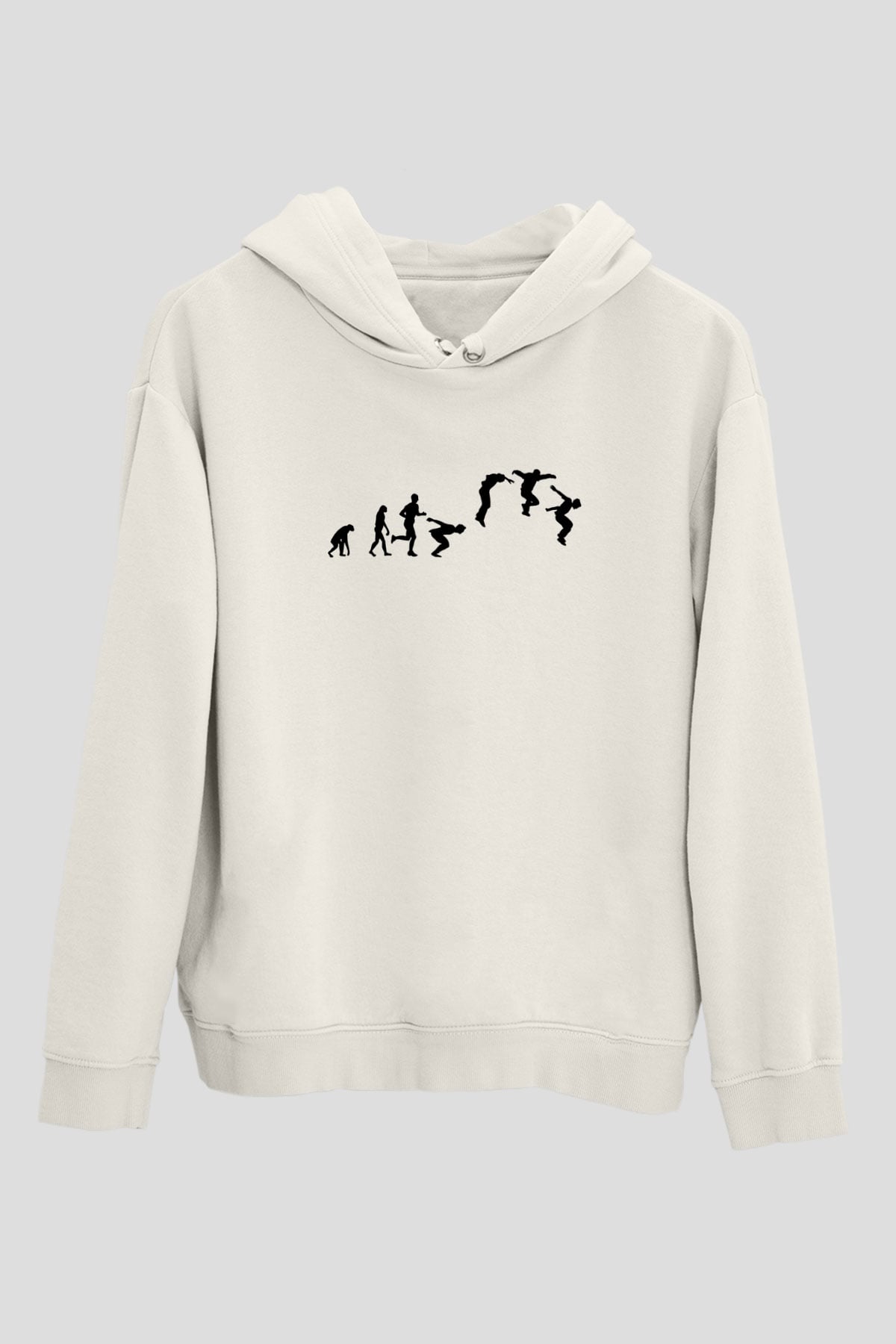 Parkour Baskılı Unisex Ekru Hoodie