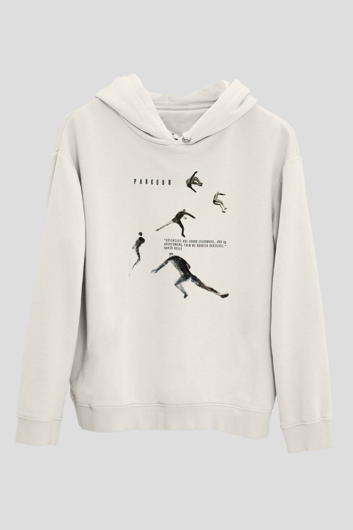 Parkour Baskılı Unisex Ekru Hoodie
