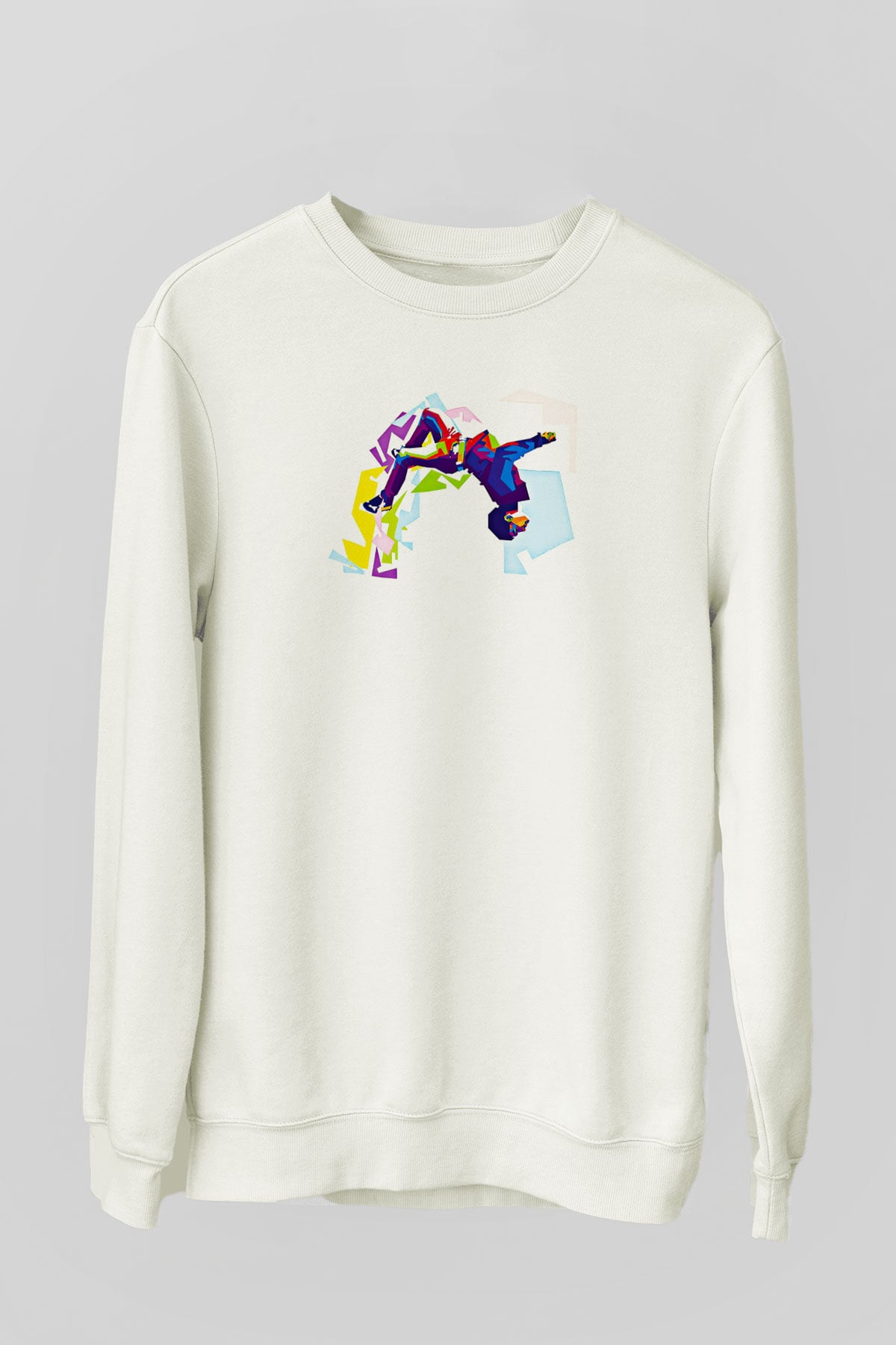 Parkour Baskılı Unisex Ekru Sweatshirt