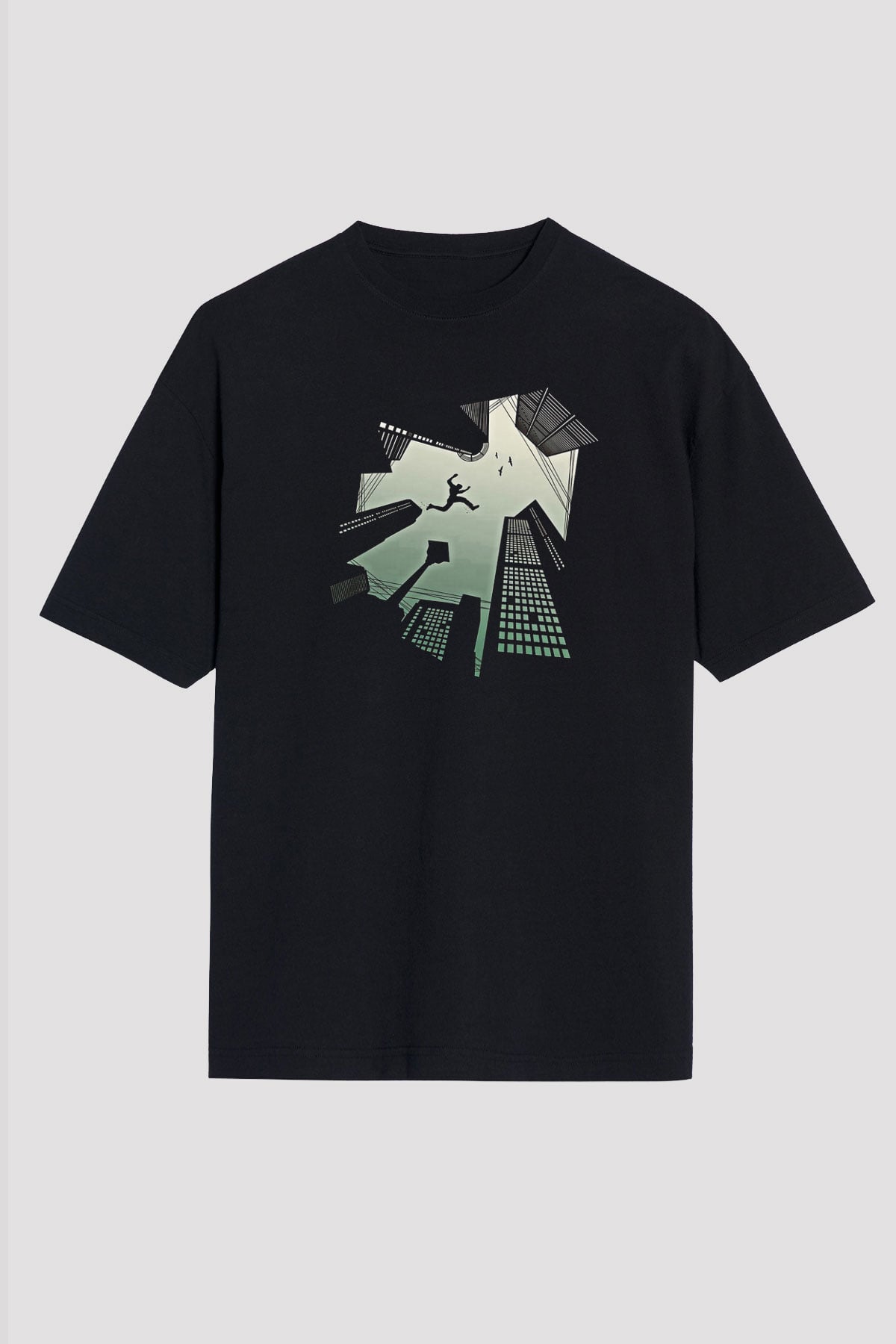 Parkour Baskılı Unisex Siyah Oversize Tişört