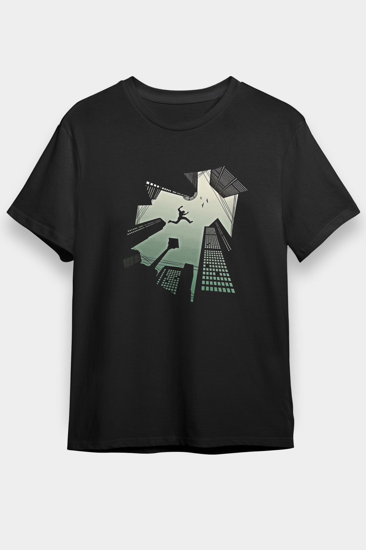 Parkour Baskılı Unisex Siyah Tişört - Tshirt