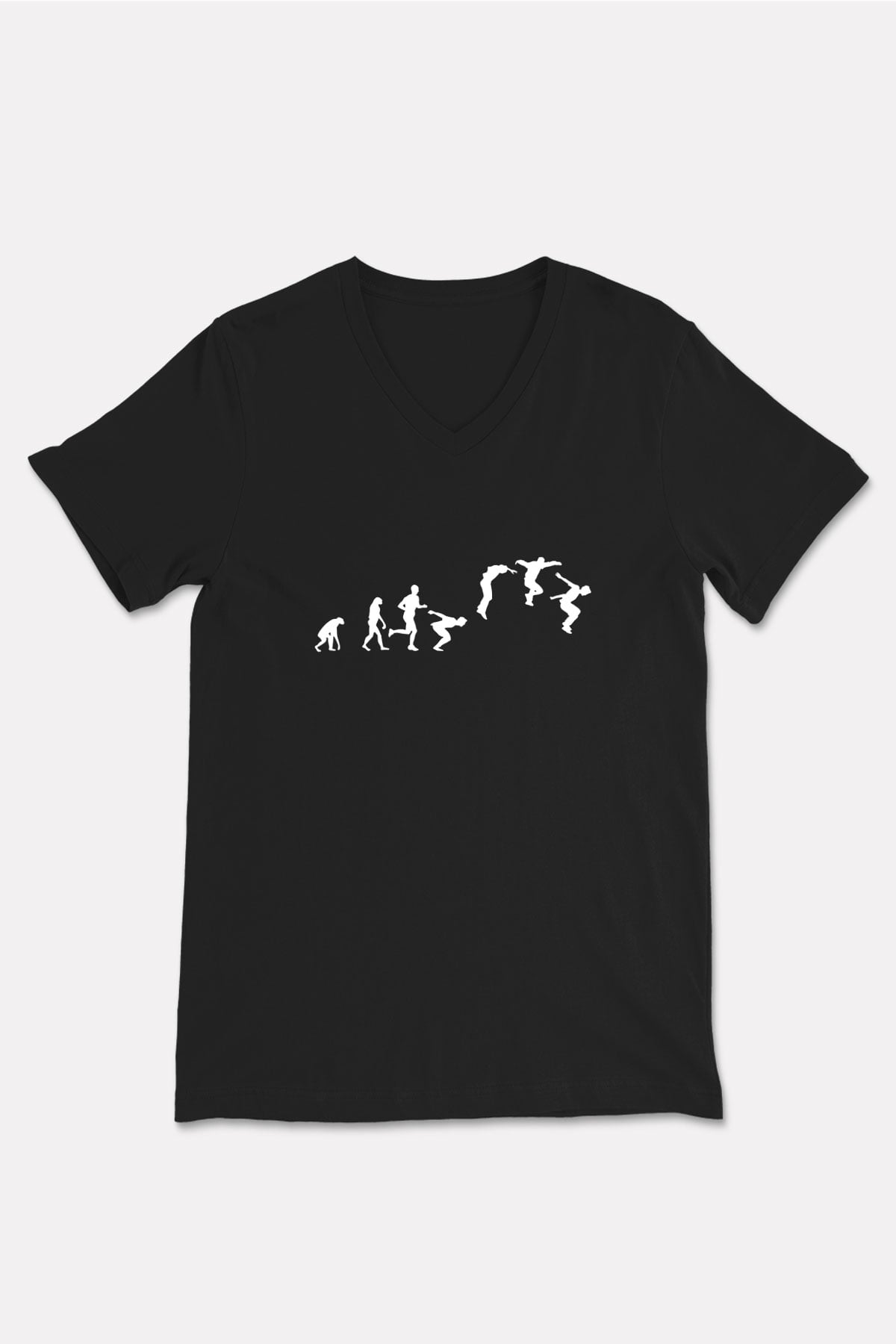 Parkour Baskılı Unisex Siyah V Yaka Tişört