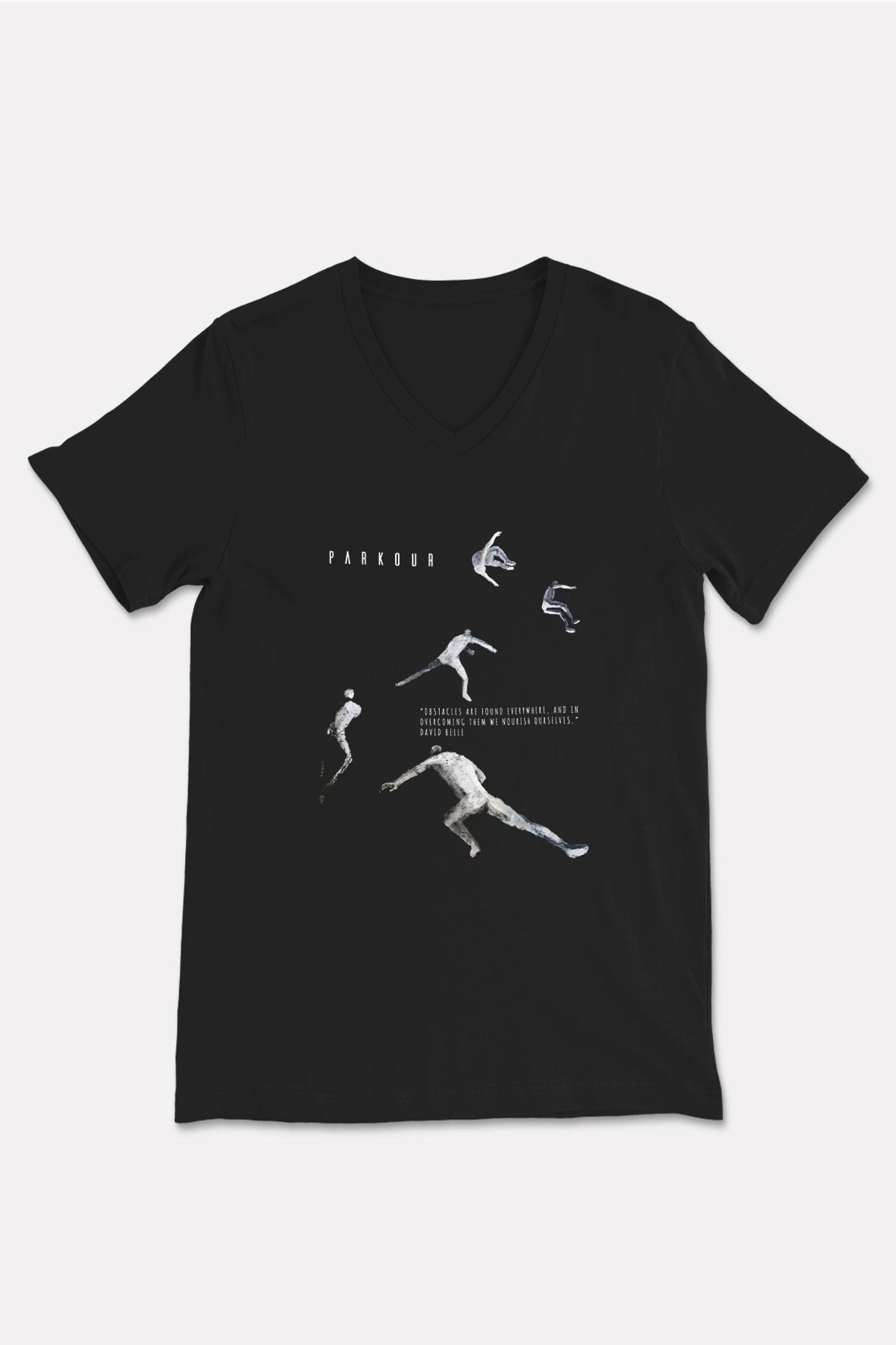 Parkour Baskılı Unisex Siyah V Yaka Tişört