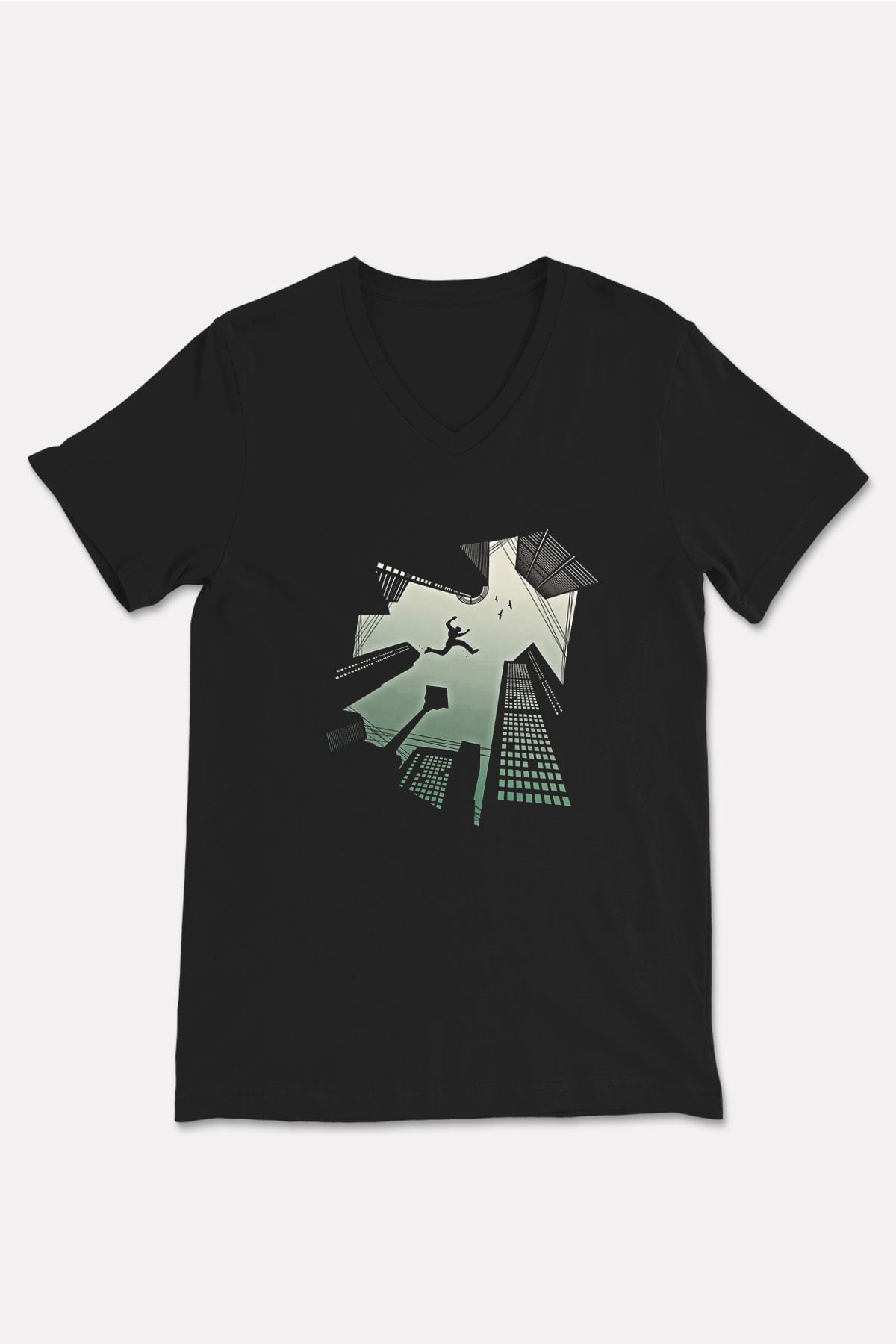 Parkour Baskılı Unisex Siyah V Yaka Tişört