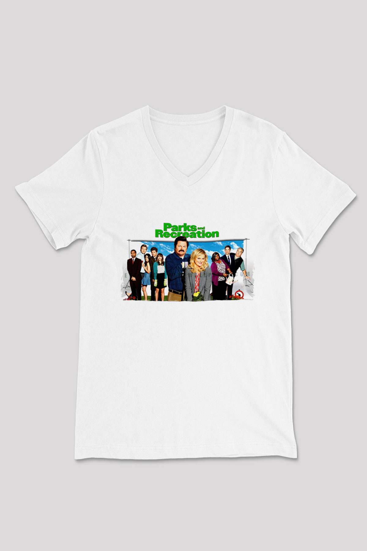 Parks and Recreation Beyaz Unisex  V Yaka Tişört
