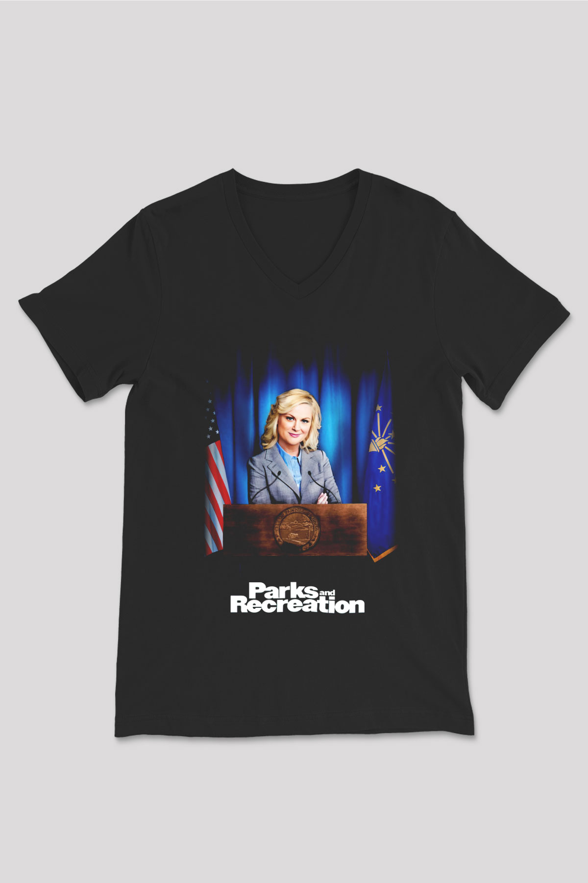 Parks and Recreation Siyah Unisex V Yaka Tişört