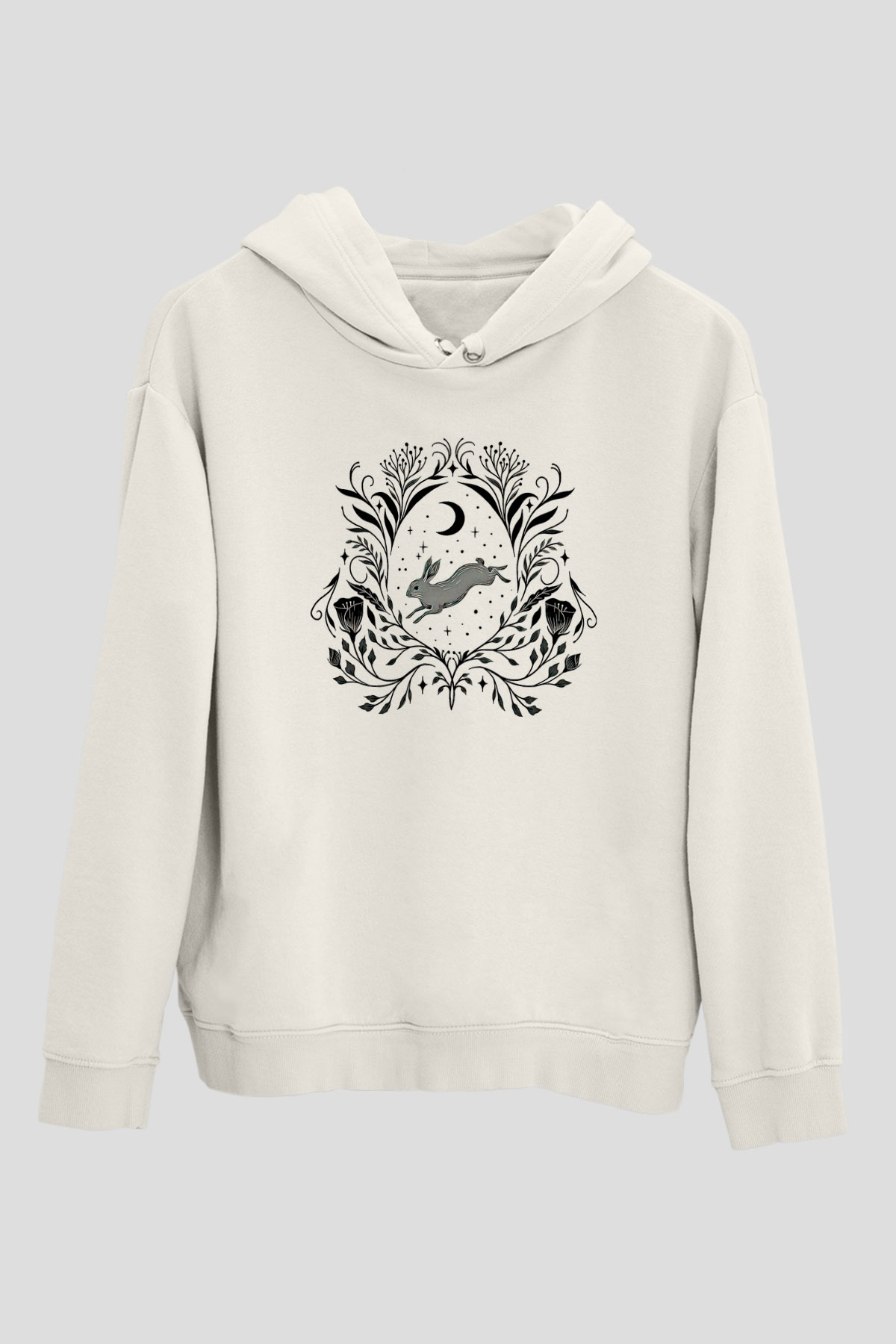 Paskalya Baskılı Beyaz Unisex Kapüşonlu Sweatshirt