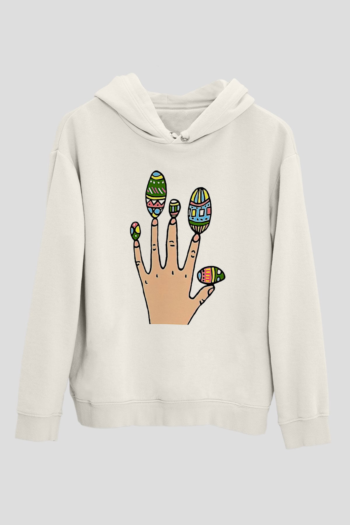 Paskalya Baskılı Beyaz Unisex Kapüşonlu Sweatshirt