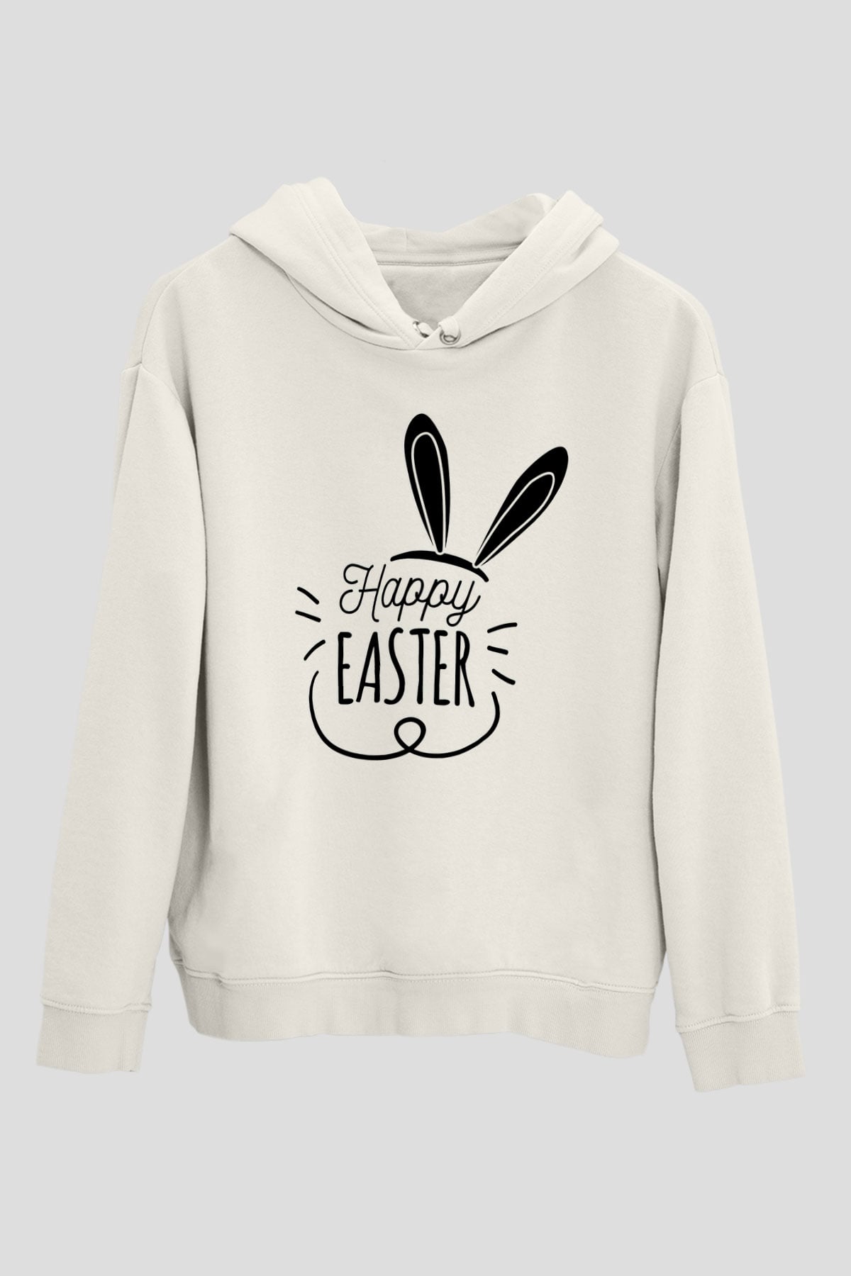 Paskalya Baskılı Beyaz Unisex Kapüşonlu Sweatshirt