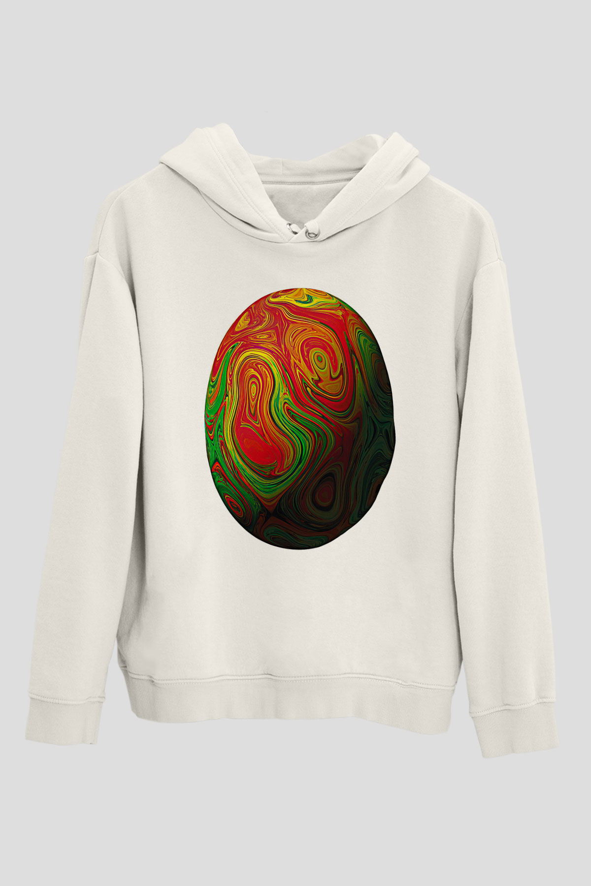 Paskalya Baskılı Beyaz Unisex Kapüşonlu Sweatshirt