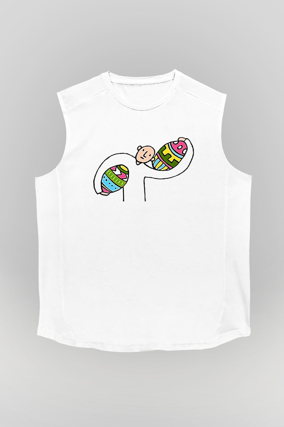 Paskalya Baskılı Beyaz Unisex Kolsuz Tişört - Tshirt