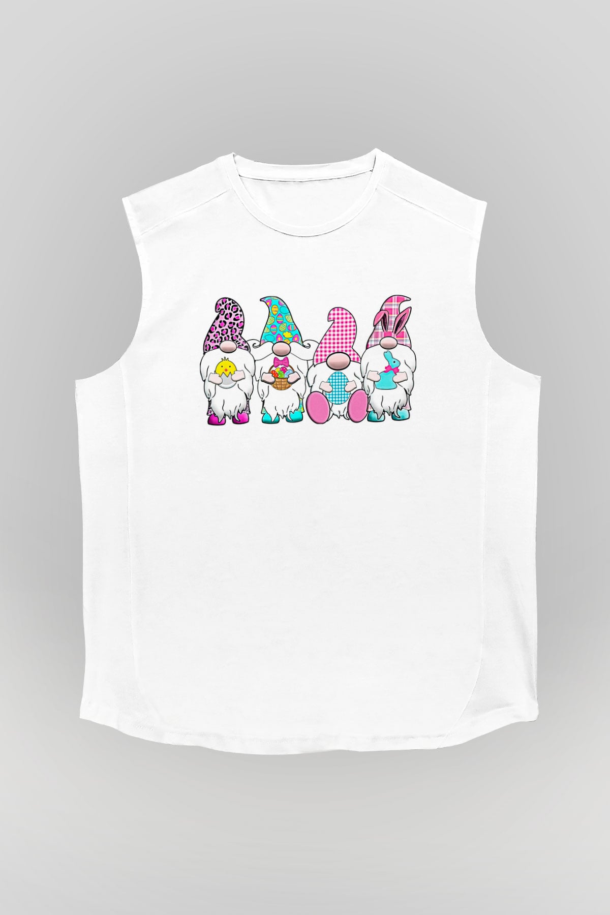 Paskalya Baskılı Beyaz Unisex Kolsuz Tişört - Tshirt