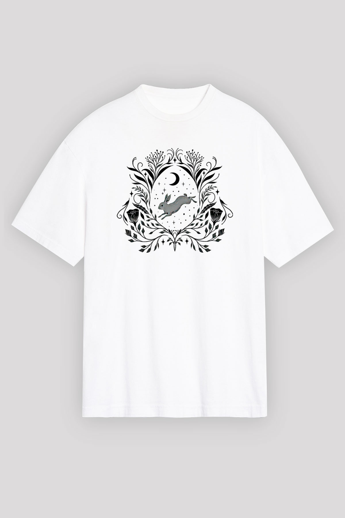 Paskalya Baskılı Beyaz Unisex Oversize Tişört - Tshirt
