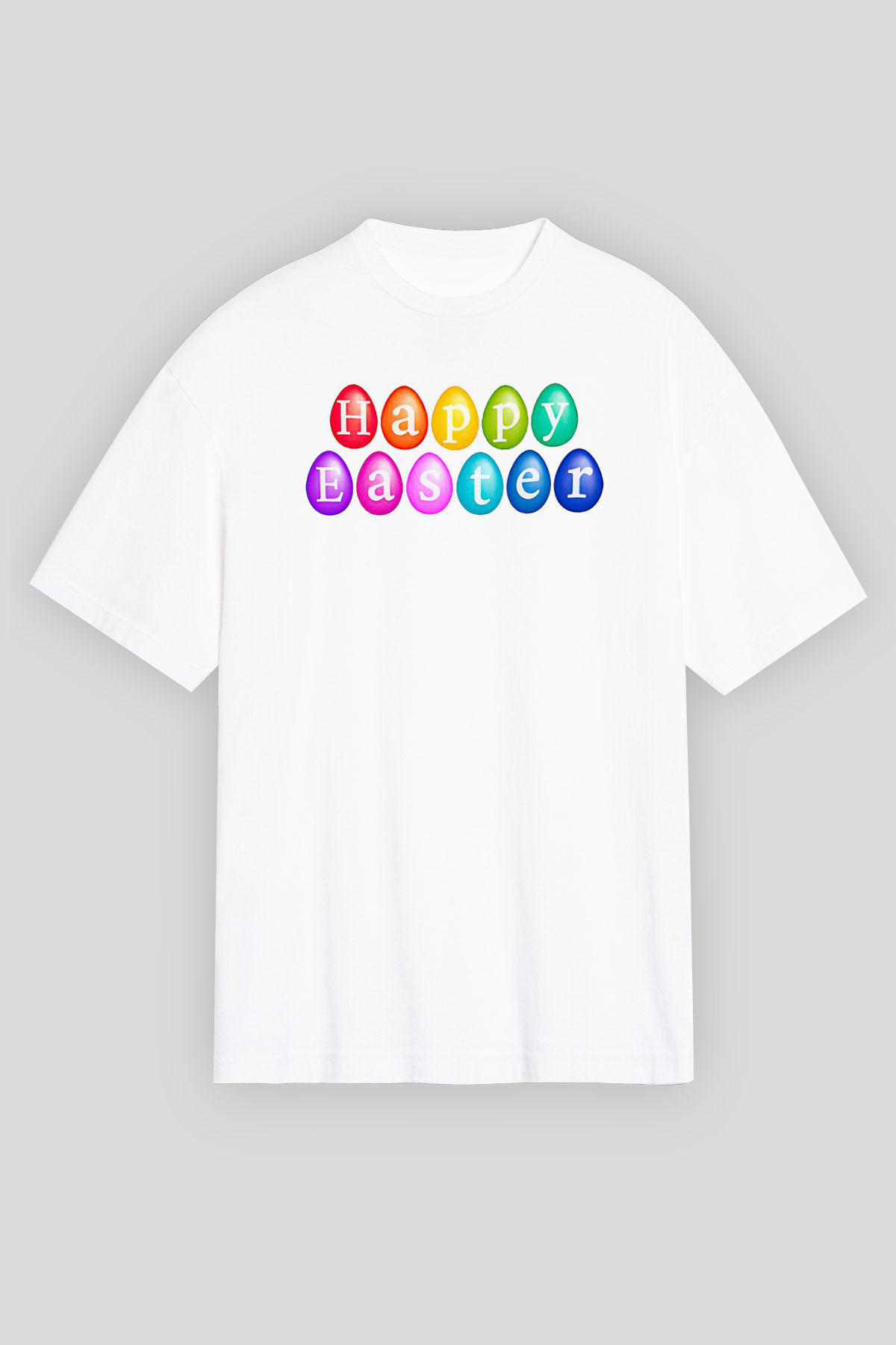 Paskalya Baskılı Beyaz Unisex Oversize Tişört - Tshirt