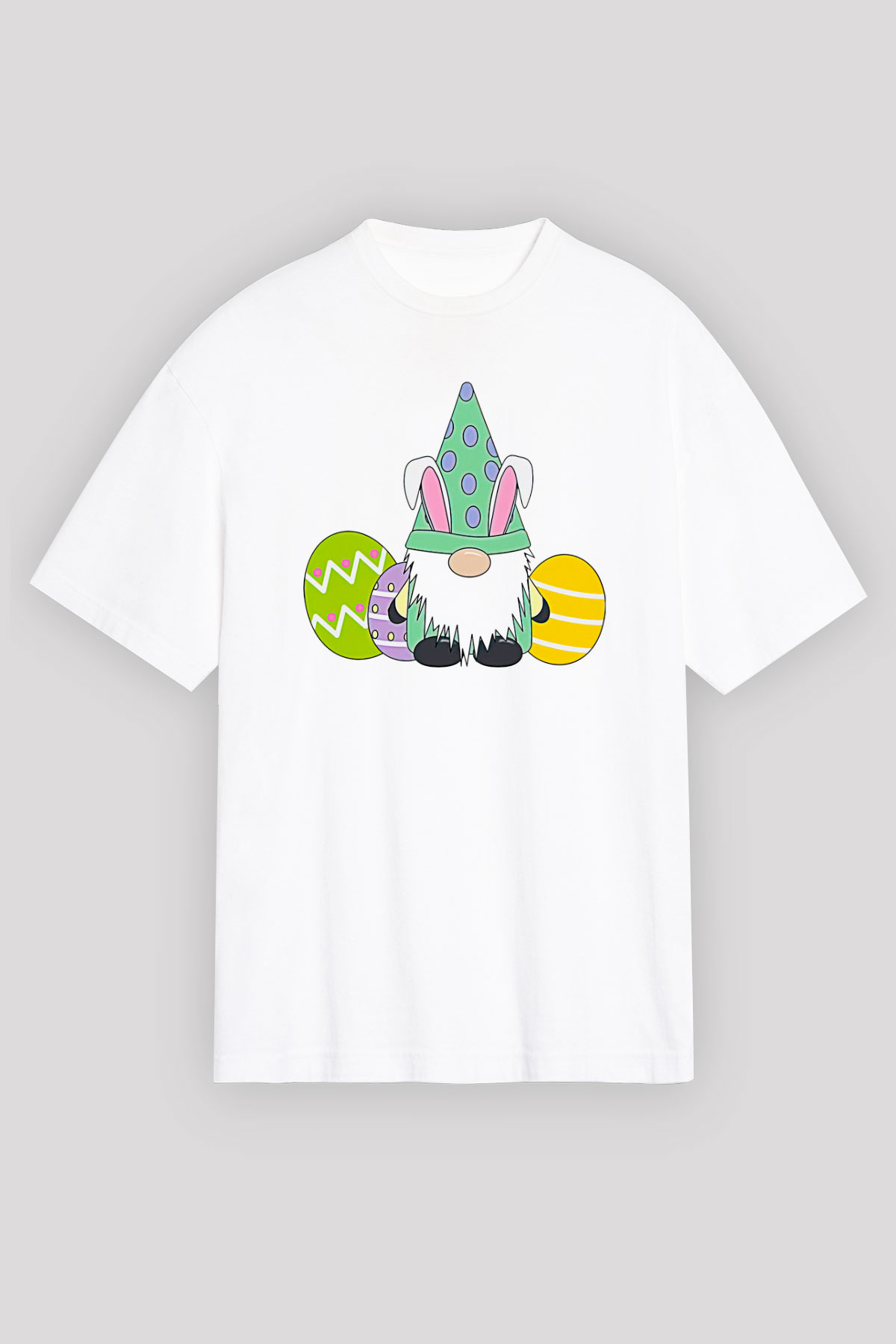 Paskalya Baskılı Beyaz Unisex Oversize Tişört - Tshirt