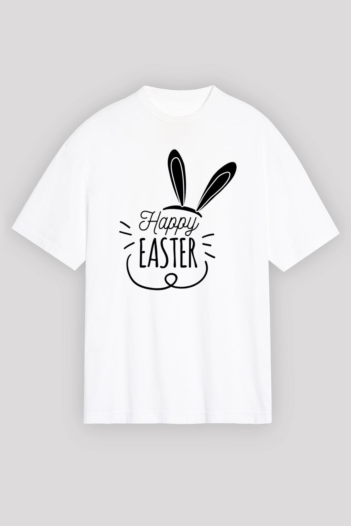 Paskalya Baskılı Beyaz Unisex Oversize Tişört - Tshirt