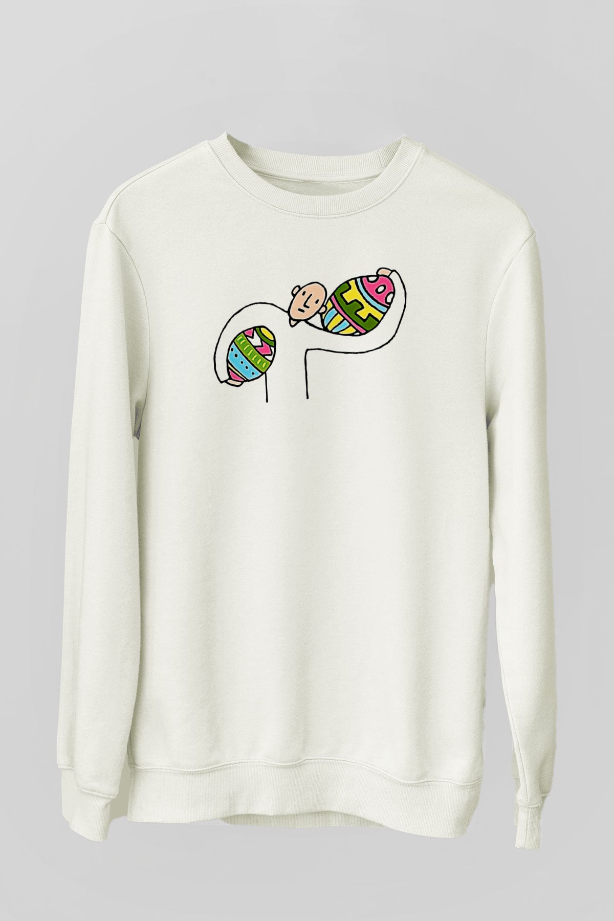 Paskalya Baskılı Beyaz Unisex Sweatshirt