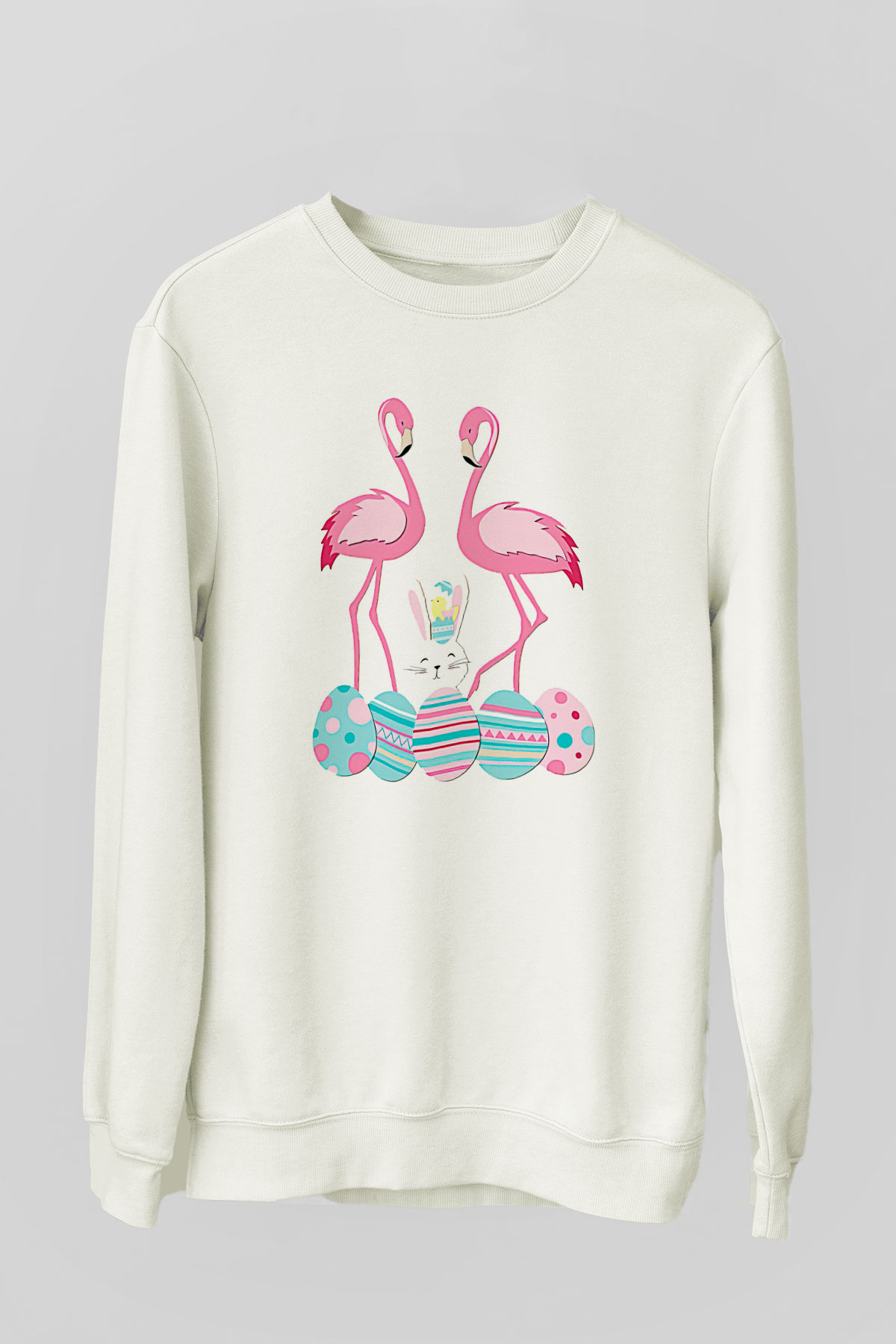 Paskalya Baskılı Beyaz Unisex Sweatshirt