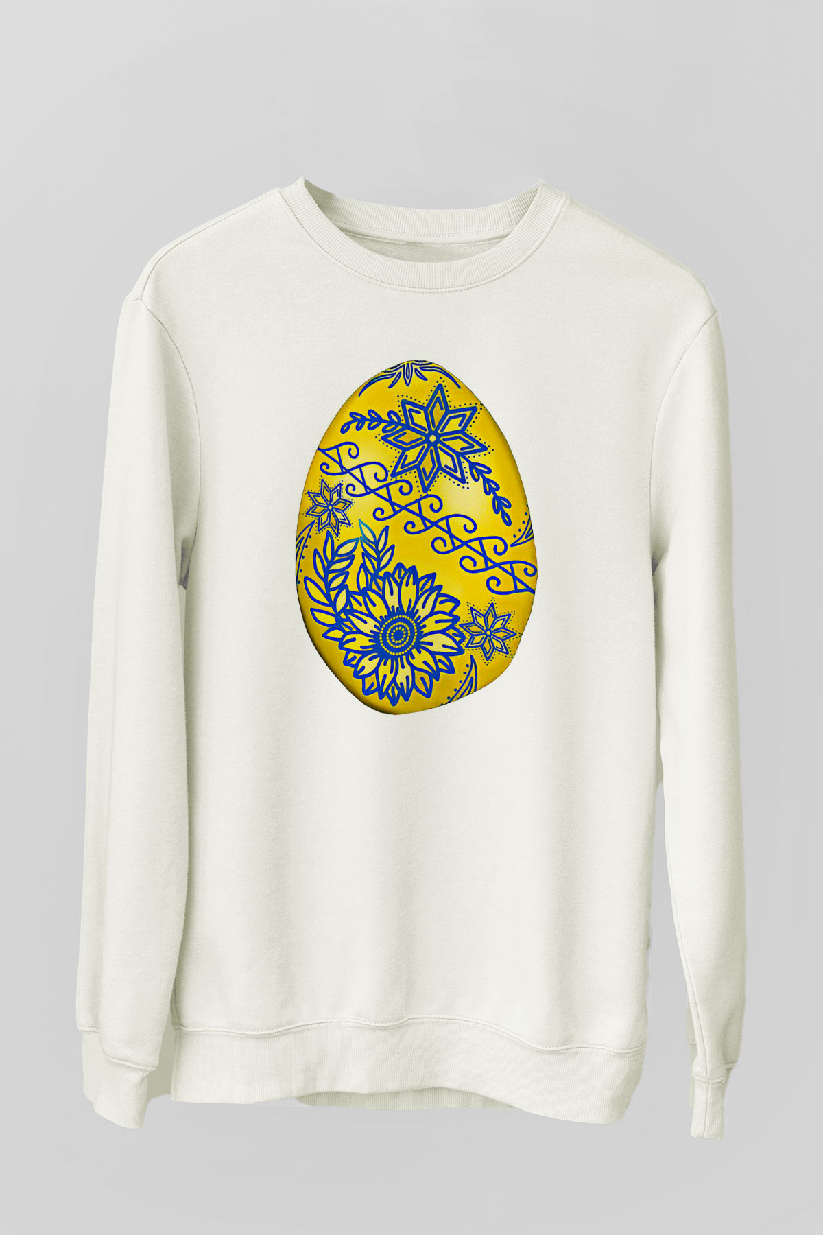 Paskalya Baskılı Beyaz Unisex Sweatshirt