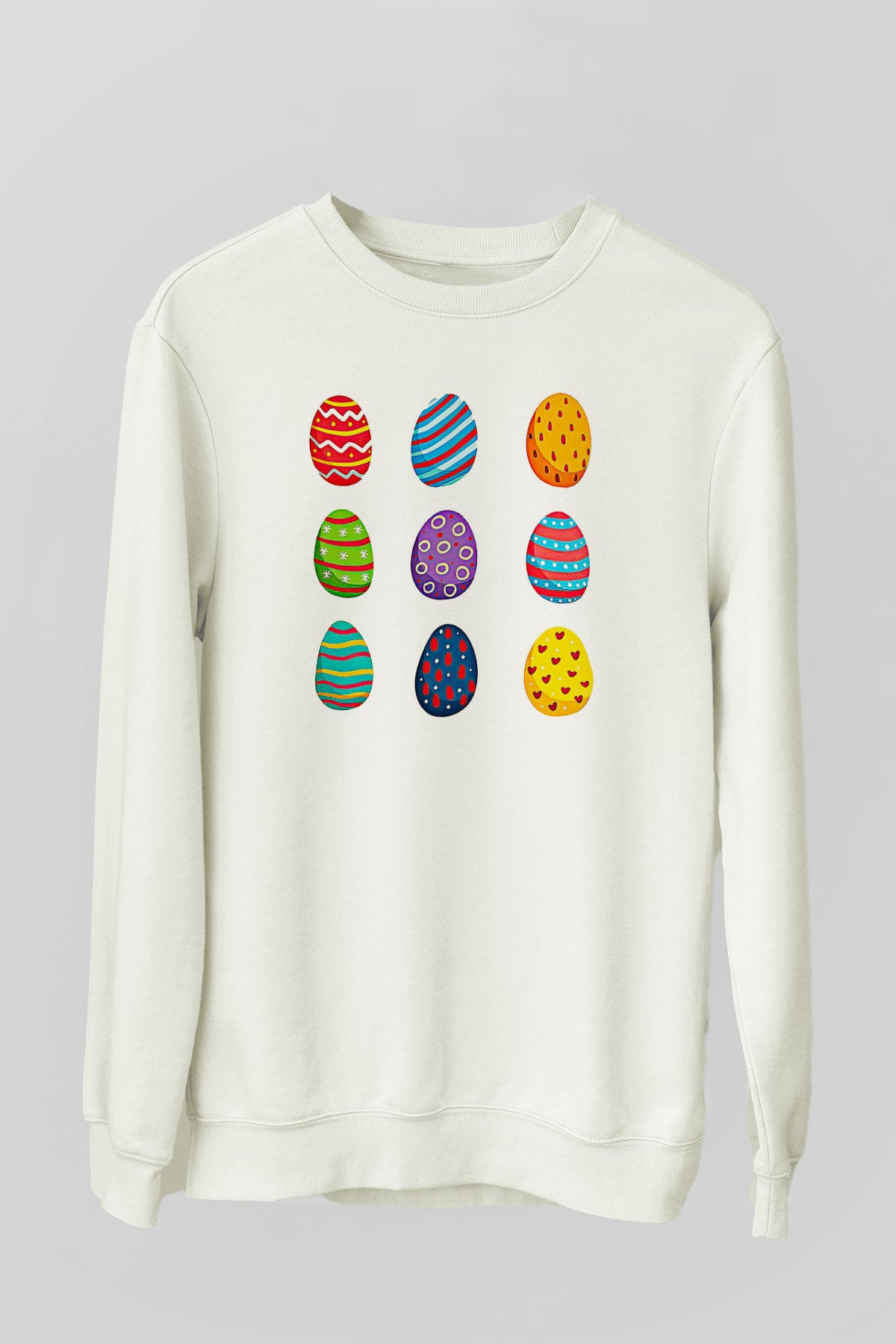 Paskalya Baskılı Beyaz Unisex Sweatshirt