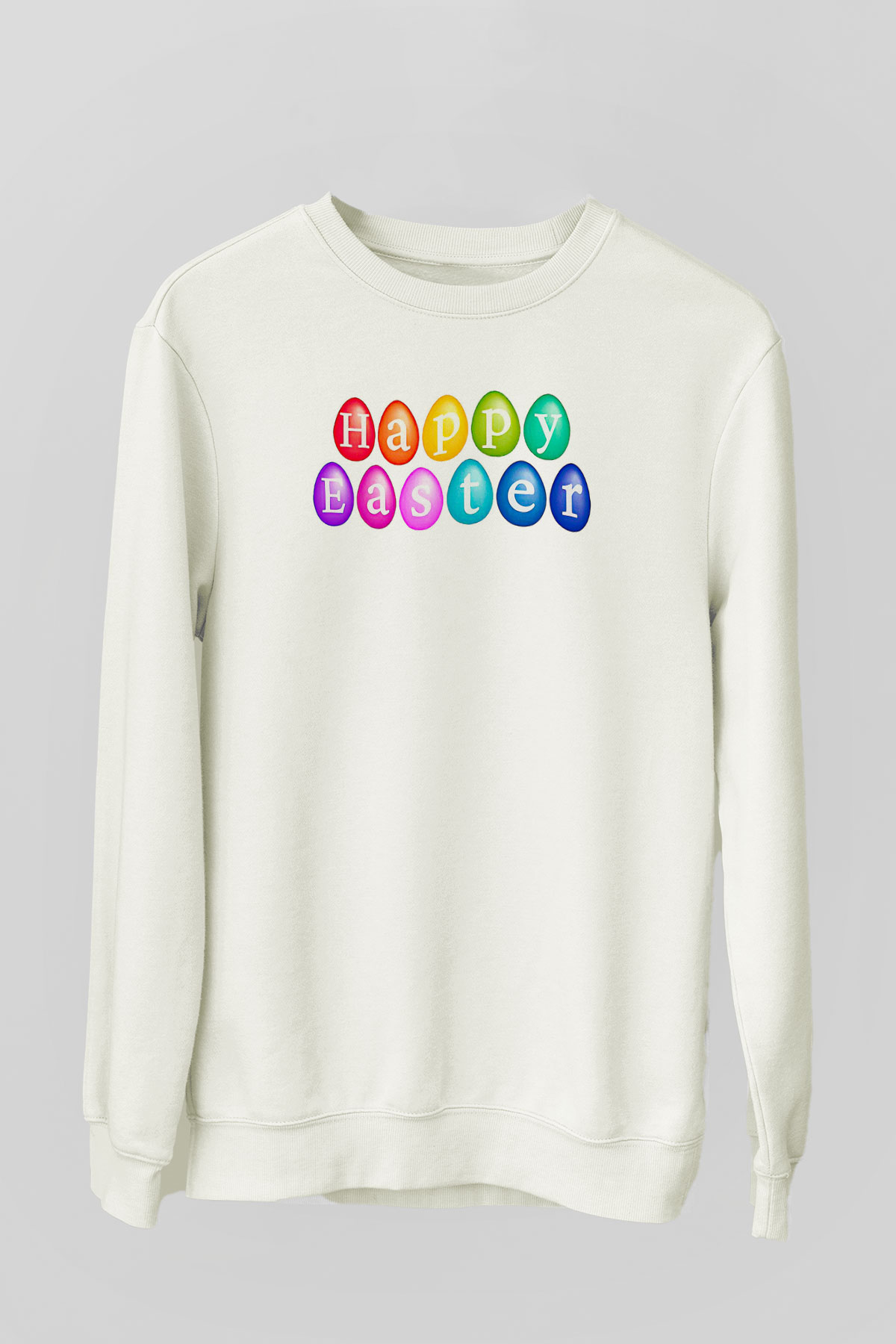Paskalya Baskılı Beyaz Unisex Sweatshirt
