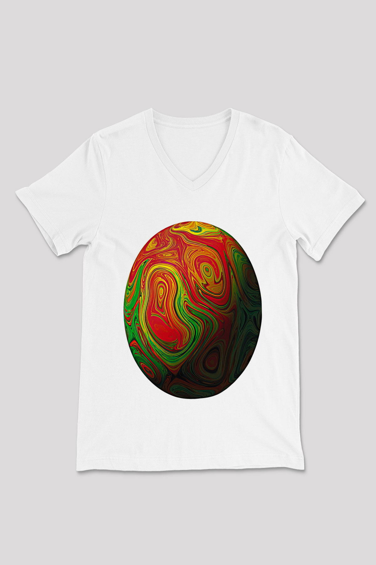Paskalya Baskılı Beyaz Unisex V Yaka Tişört - Tshirt