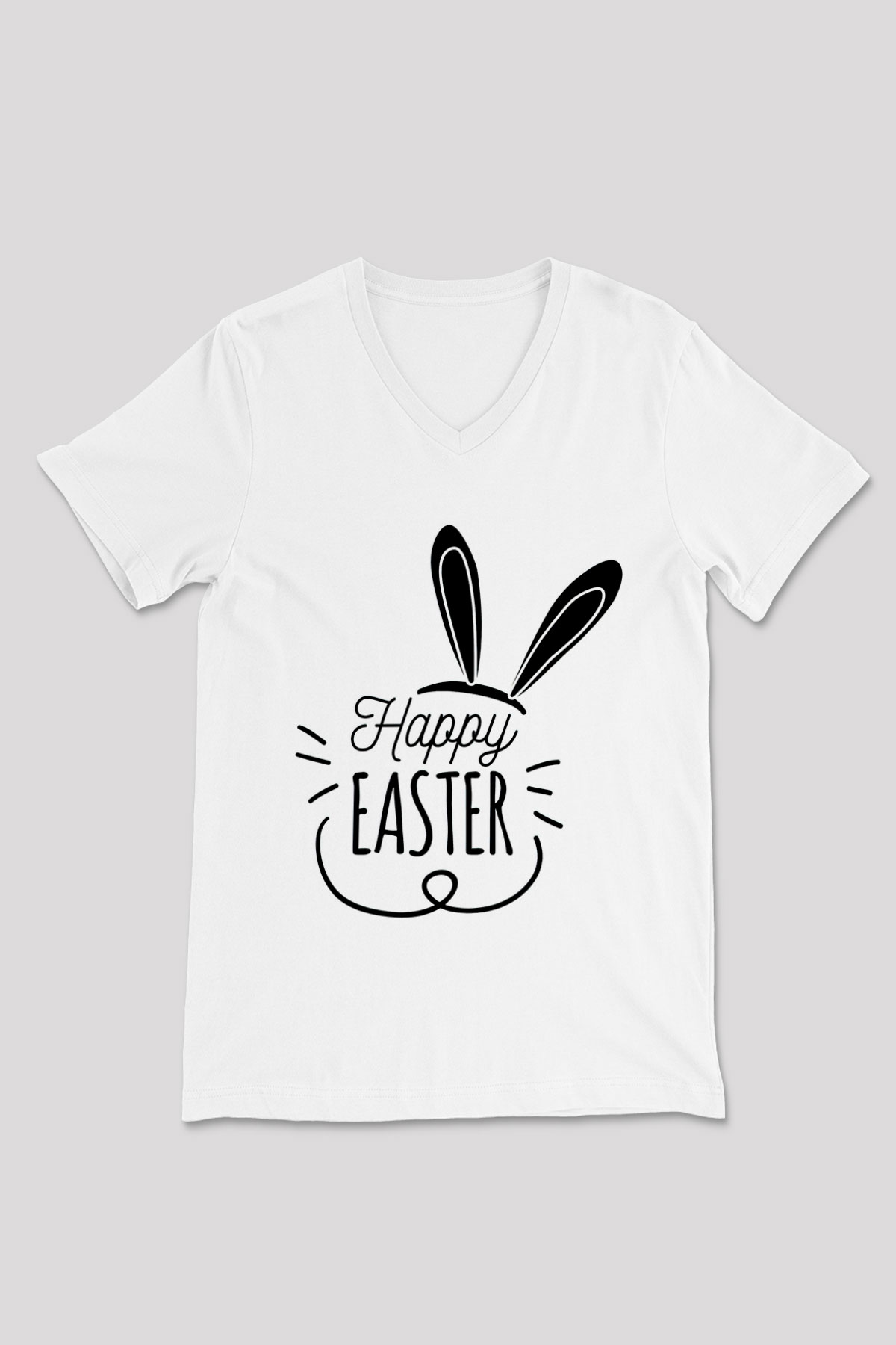 Paskalya Baskılı Beyaz Unisex V Yaka Tişört - Tshirt
