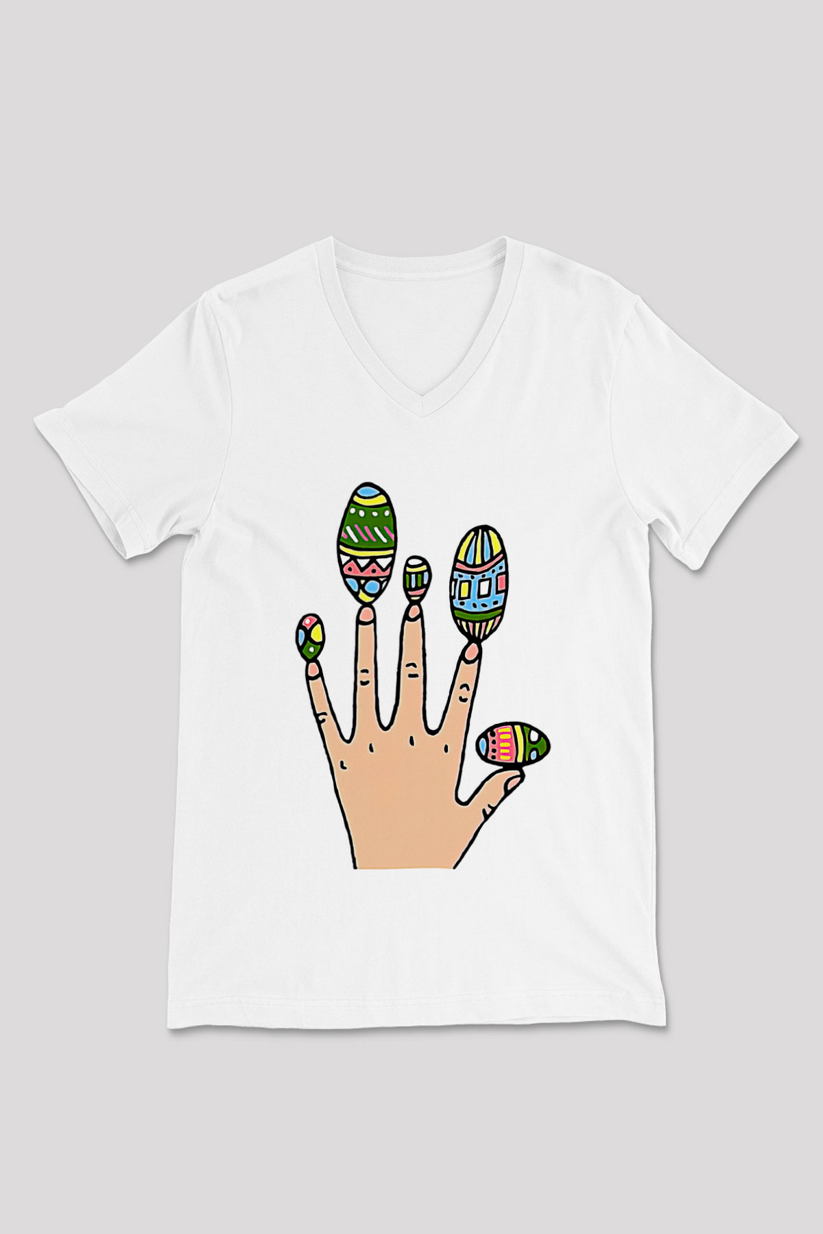 Paskalya Baskılı Beyaz Unisex V Yaka Tişört - Tshirt