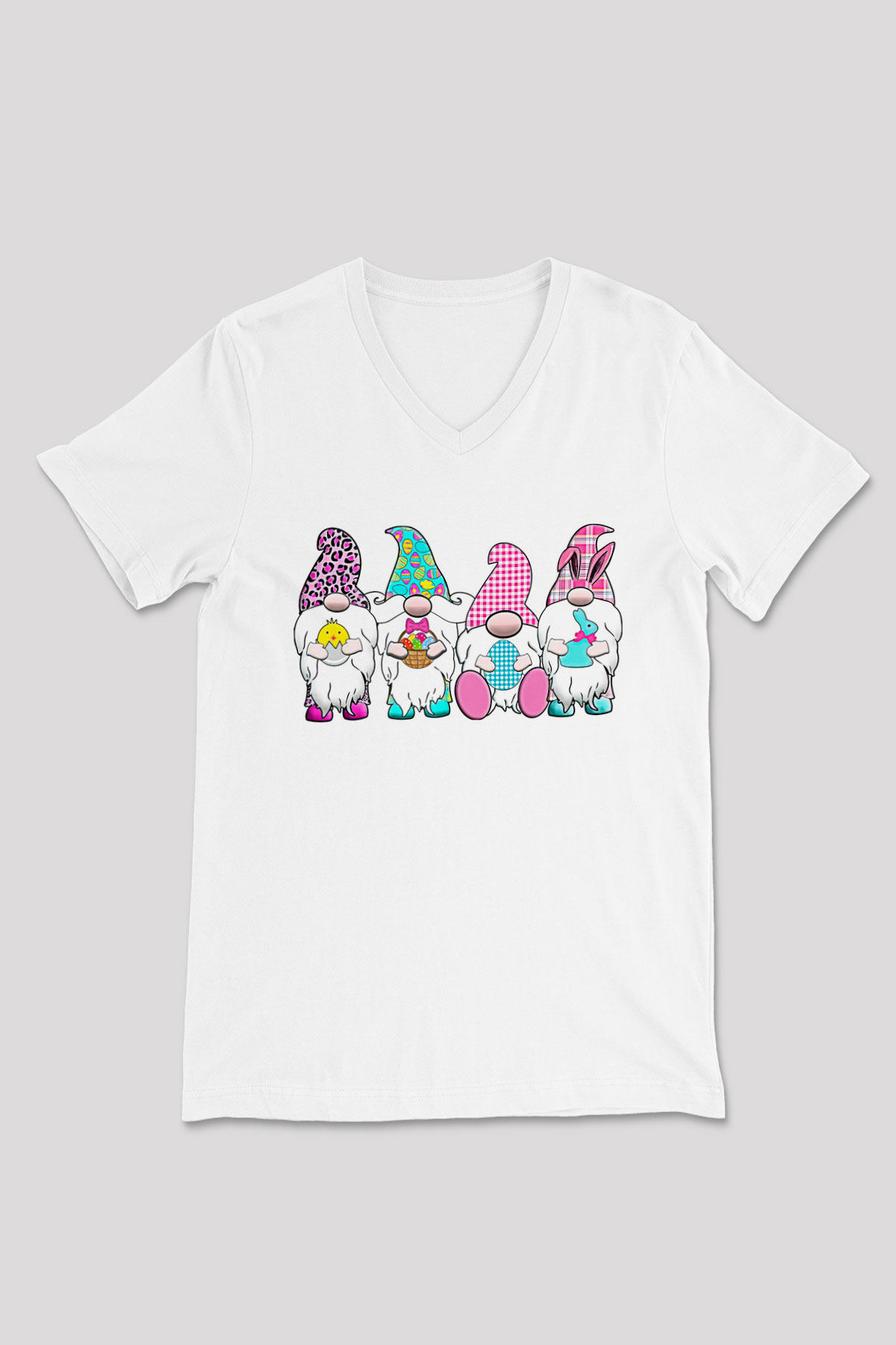 Paskalya Baskılı Beyaz Unisex V Yaka Tişört - Tshirt