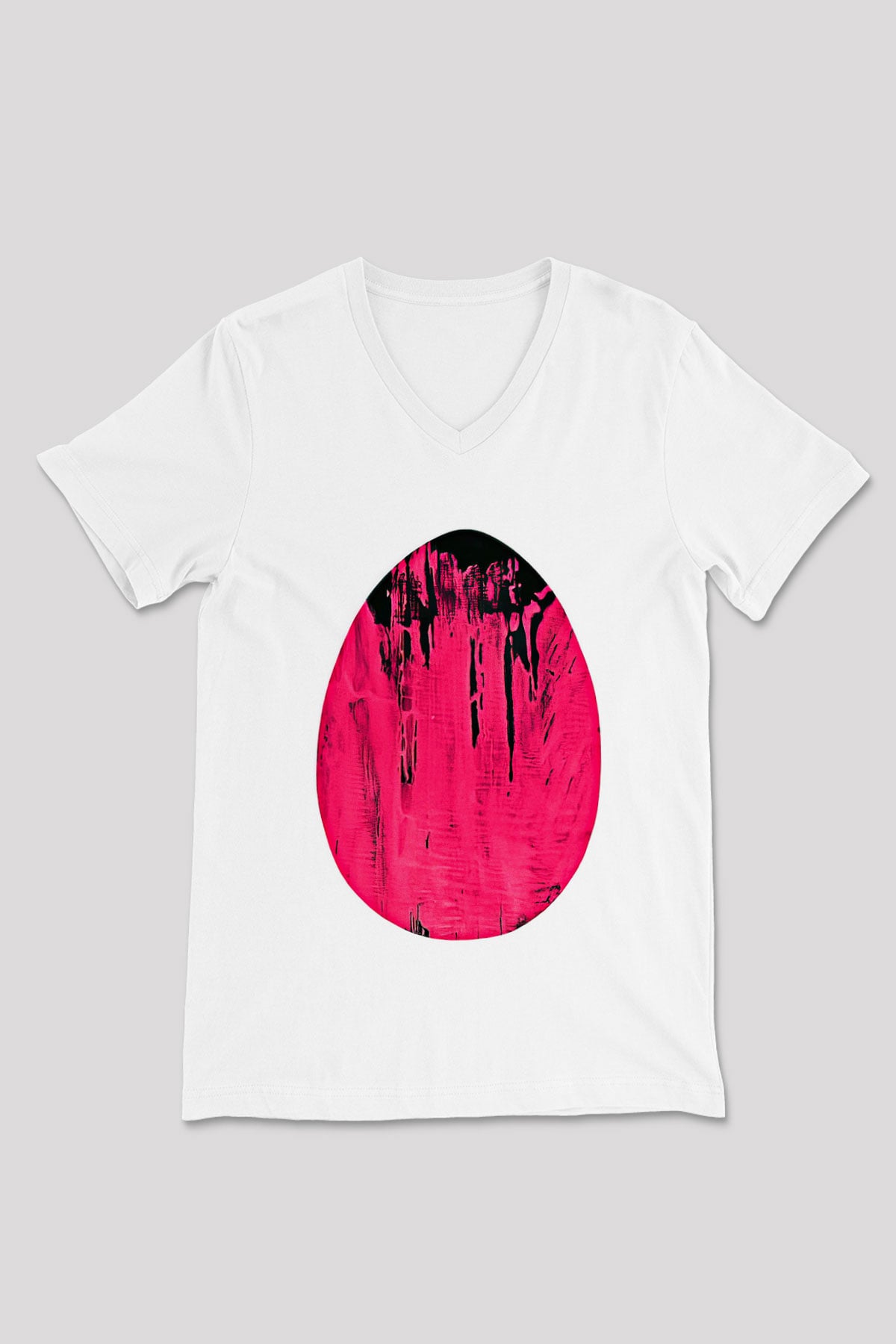 Paskalya Baskılı Beyaz Unisex V Yaka Tişört - Tshirt