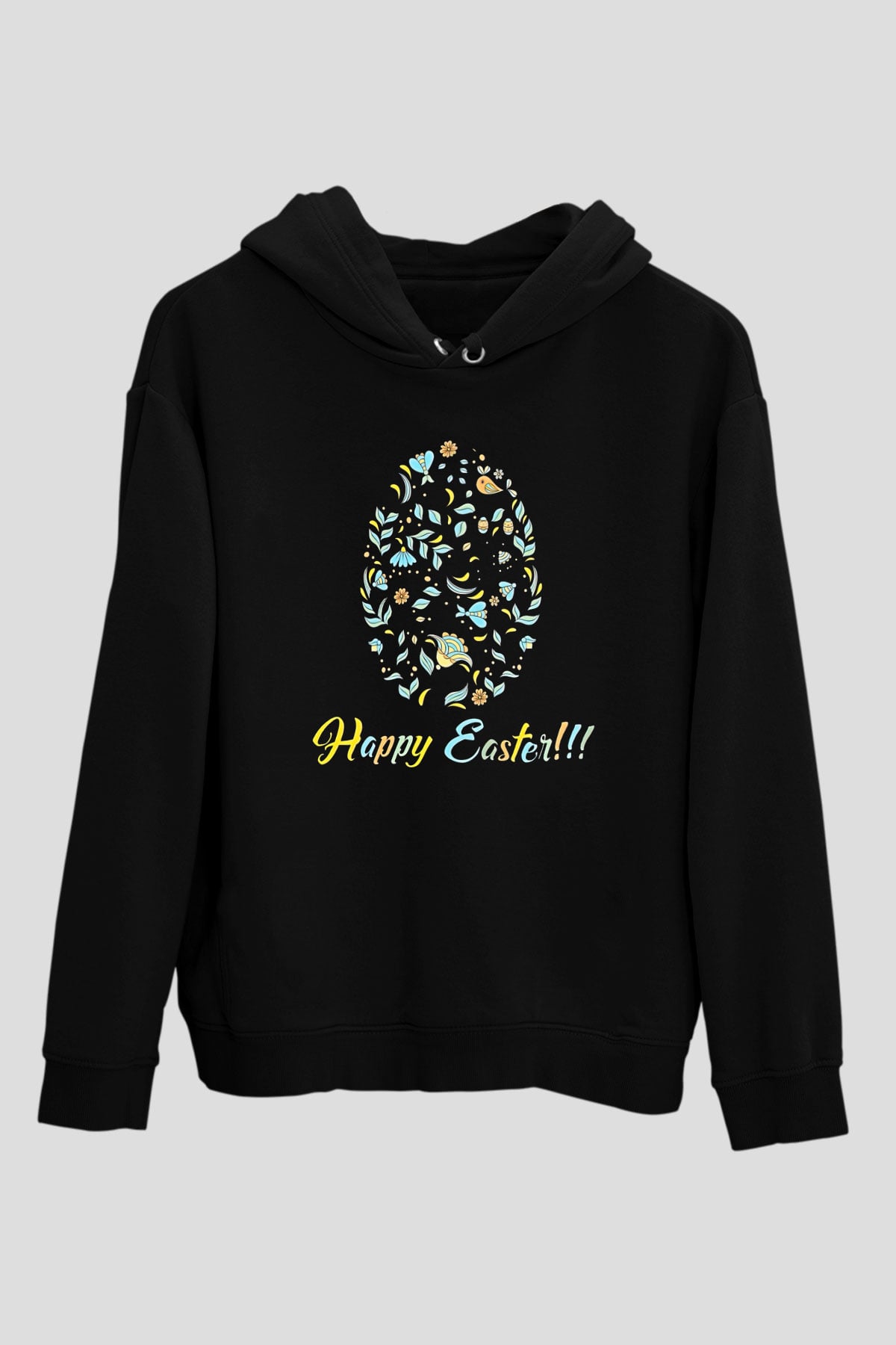 Paskalya Baskılı Unisex Siyah Hoodie