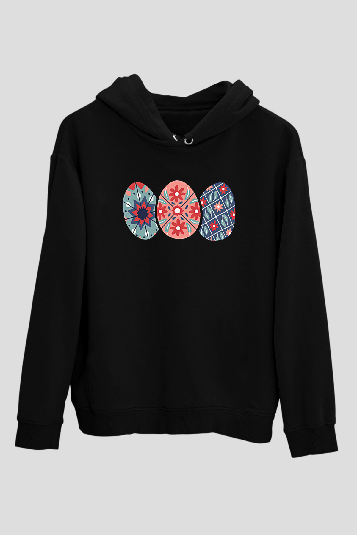 Paskalya Baskılı Unisex Siyah Hoodie