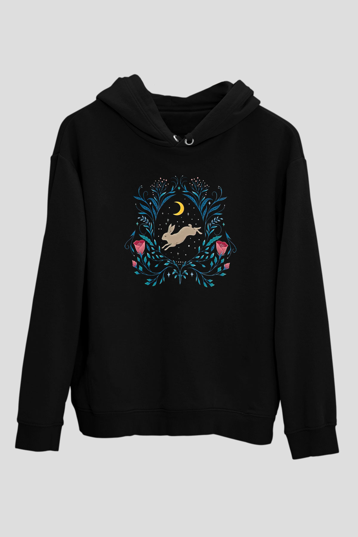 Paskalya Baskılı Unisex Siyah Hoodie