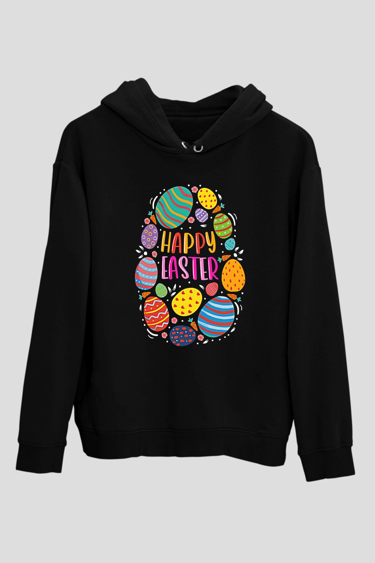 Paskalya Baskılı Unisex Siyah Hoodie