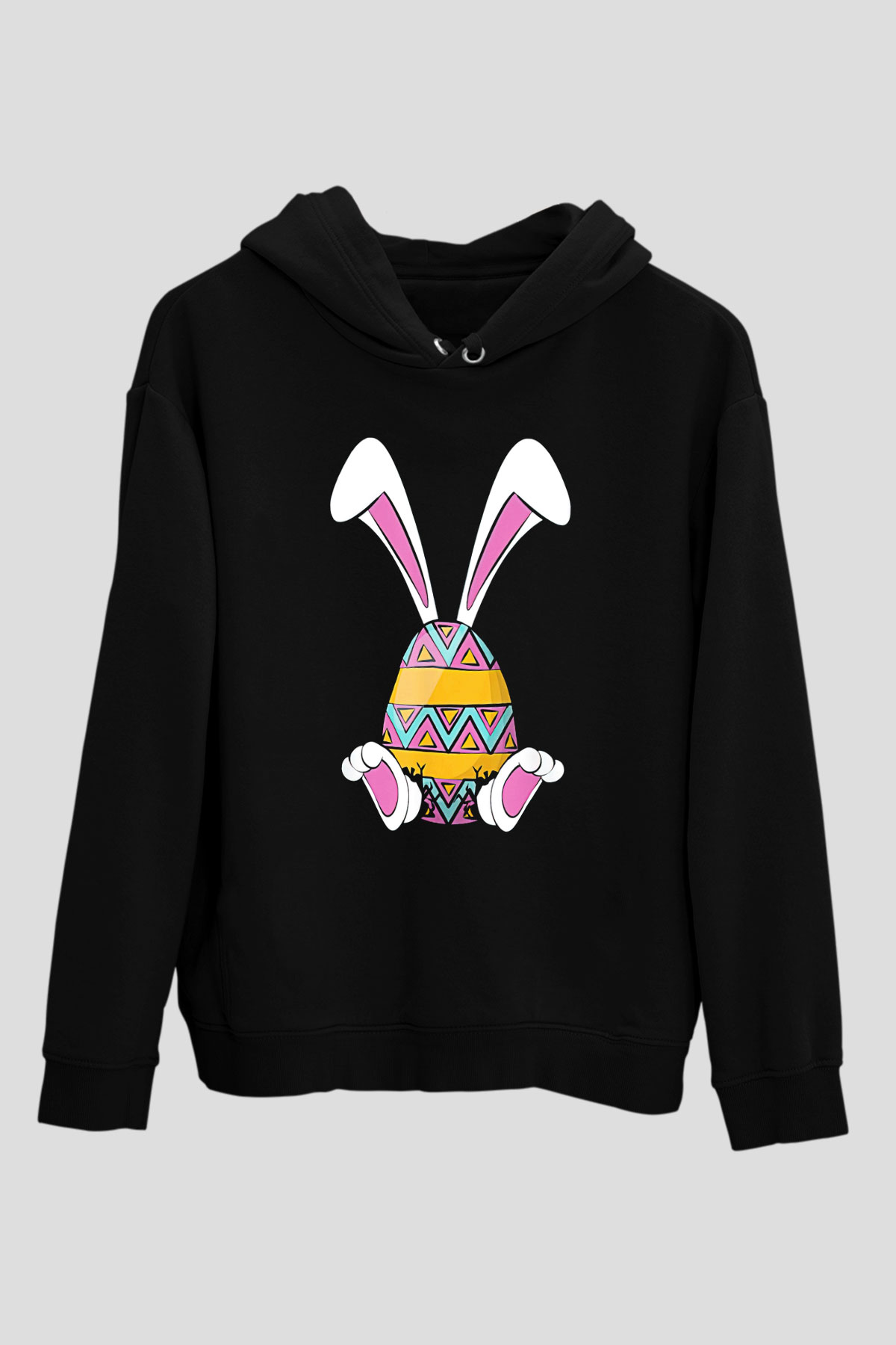 Paskalya Baskılı Unisex Siyah Hoodie